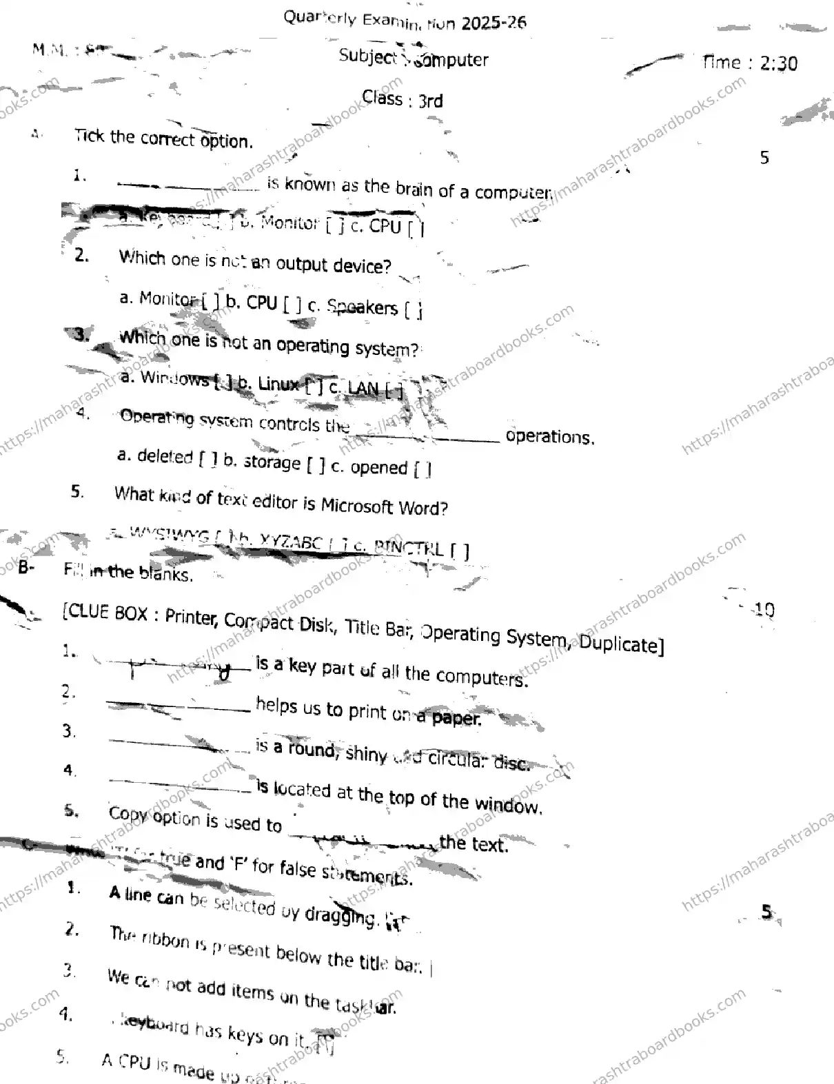 Maharashtra Board Solution CLASS-3 QUARTERLY COMPUTER 281025 QUARTERLY COMPUTER 281025 2026 Image 1