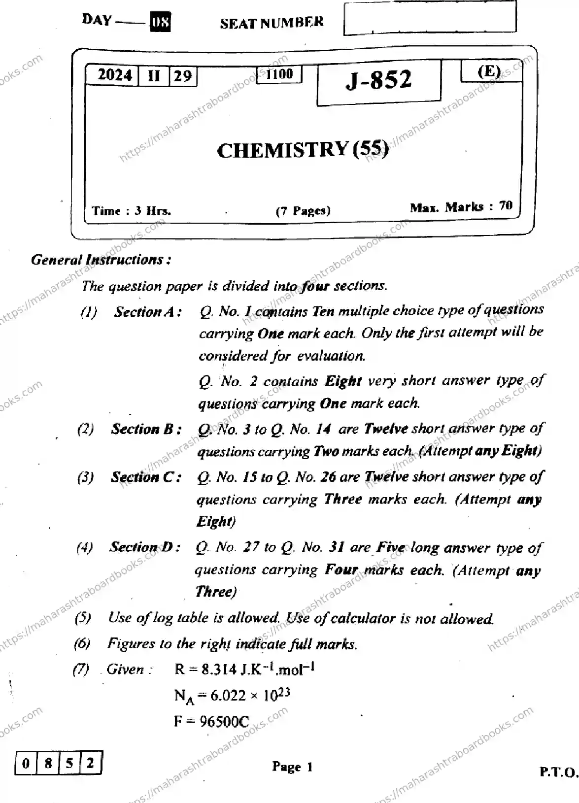 Maharashtra Board Solution HSC Chemistry Default Set 2024 Image 1