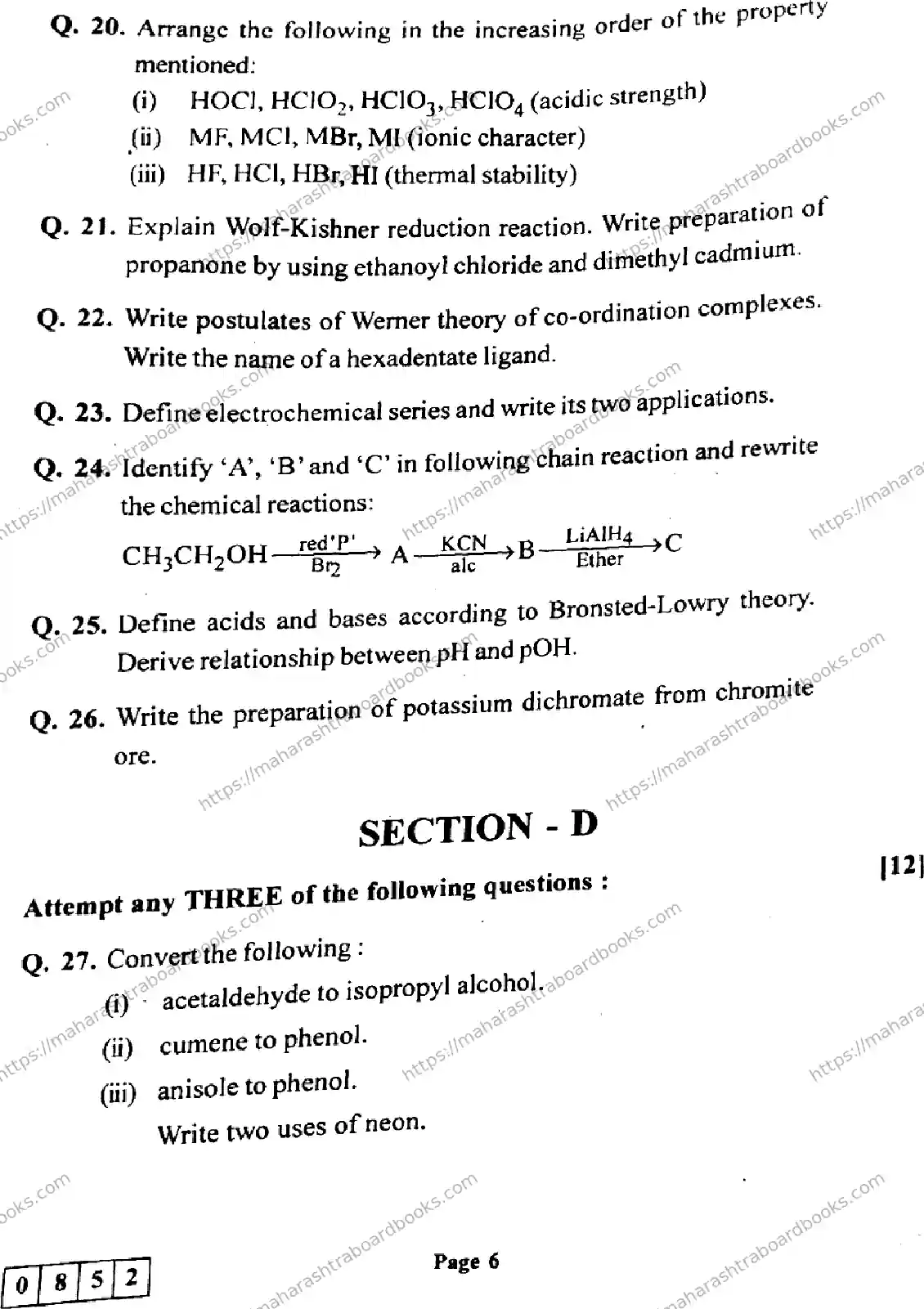 Maharashtra Board Solution HSC Chemistry Default Set 2024 Image 6