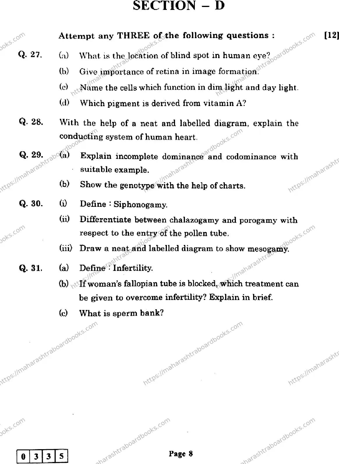 Maharashtra Board Solution HSC Biology J-335 2025 Image 8