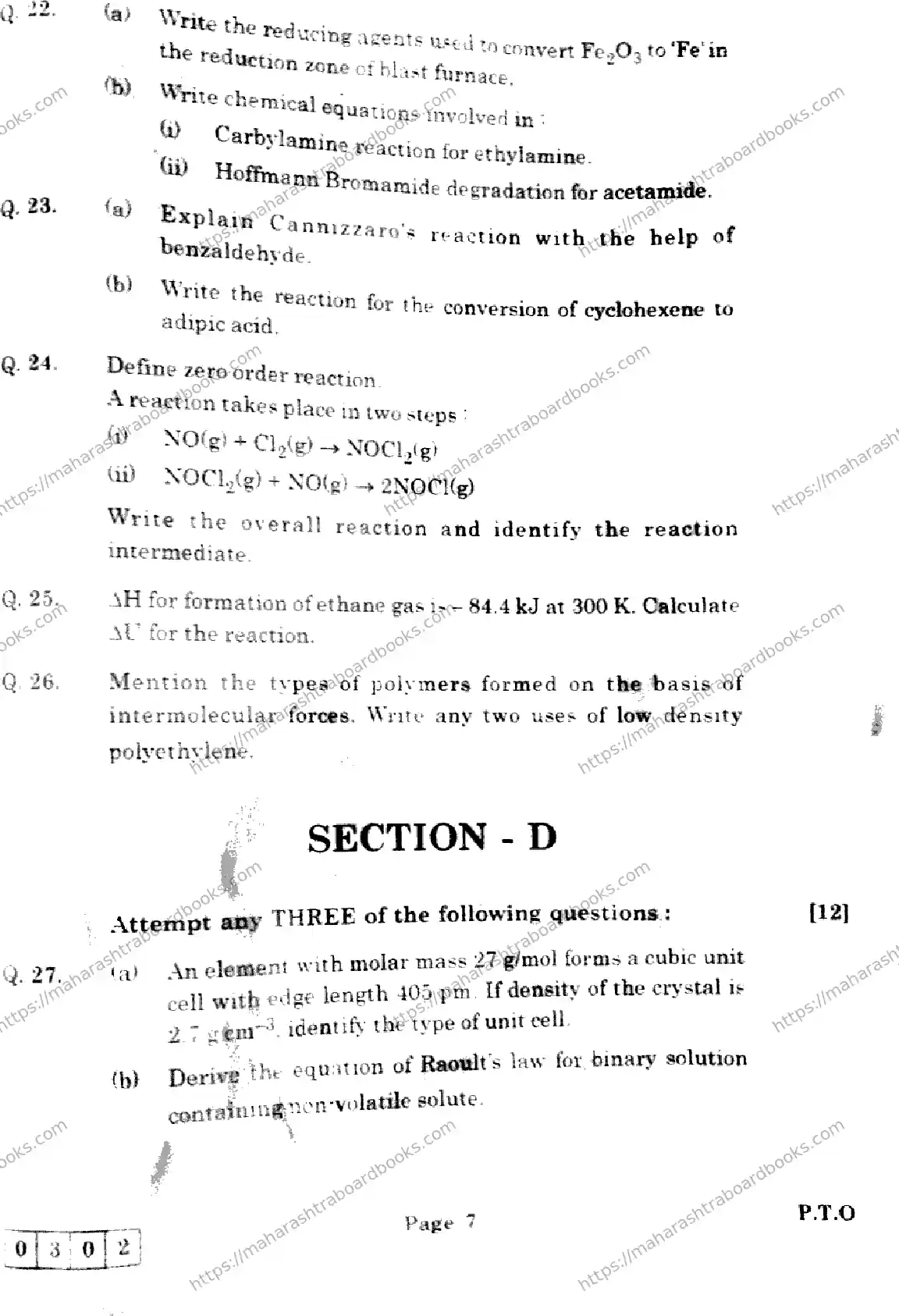 Maharashtra Board Solution HSC Chemistry J-302 2025 Image 7