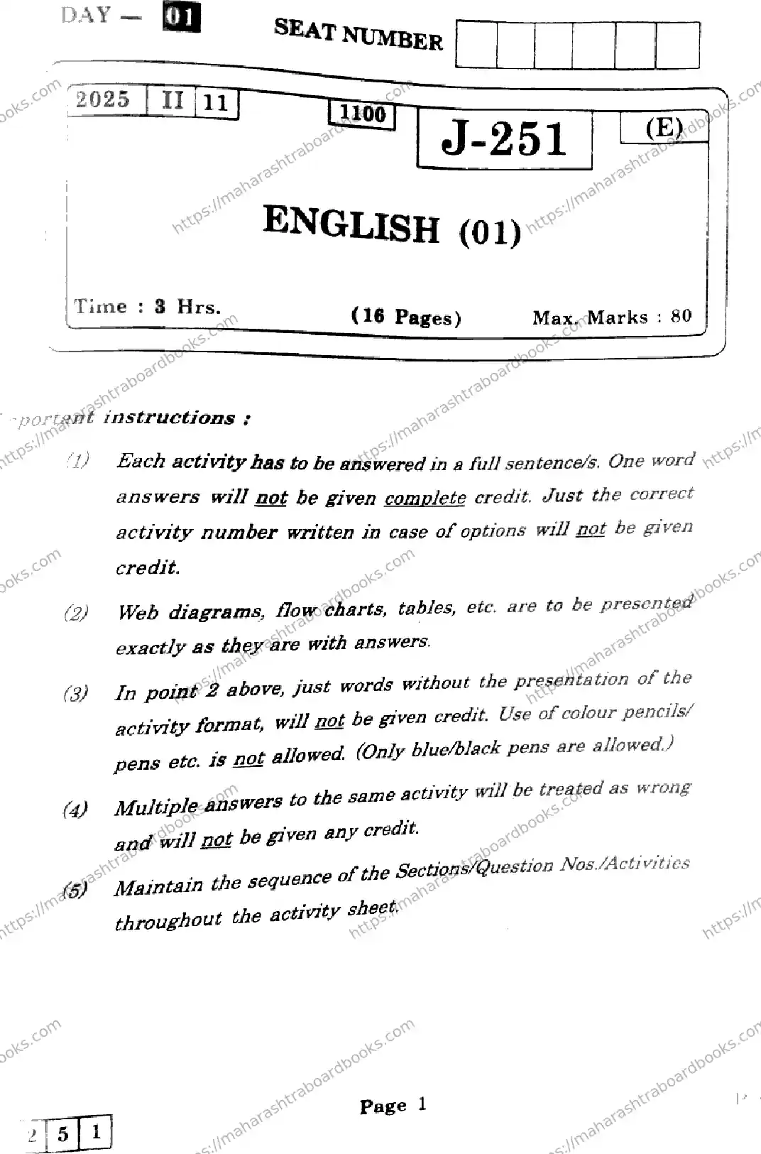 Maharashtra Board Solution HSC English- J-251 2025 Image 1