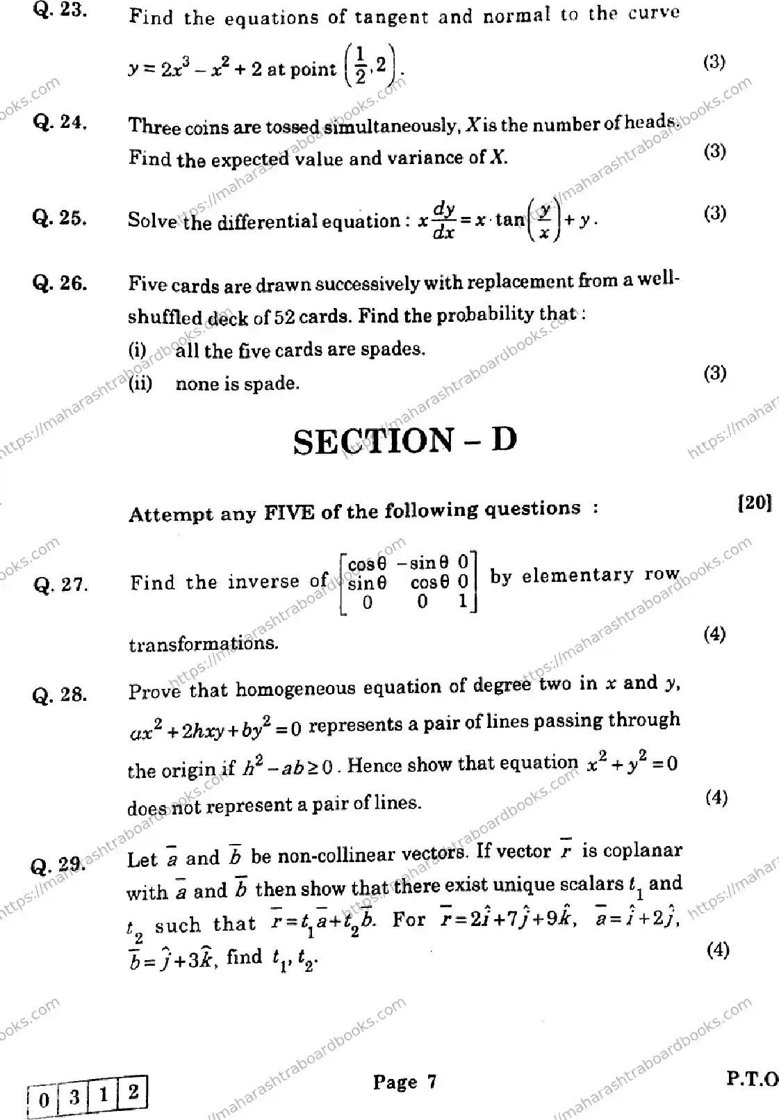 Maharashtra Board Solution HSC Mathematics and Statistics  J-312 2025 Image 7