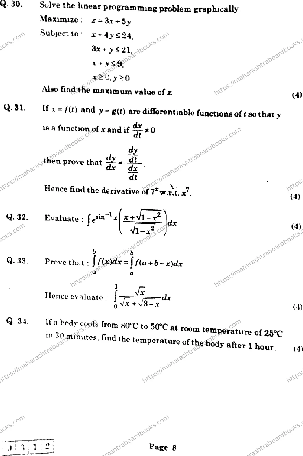Maharashtra Board Solution HSC Mathematics and Statistics  J-312 2025 Image 8