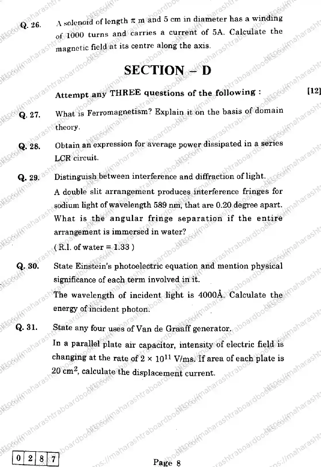 Maharashtra Board Solution HSC Physics J-287 2025 Image 8