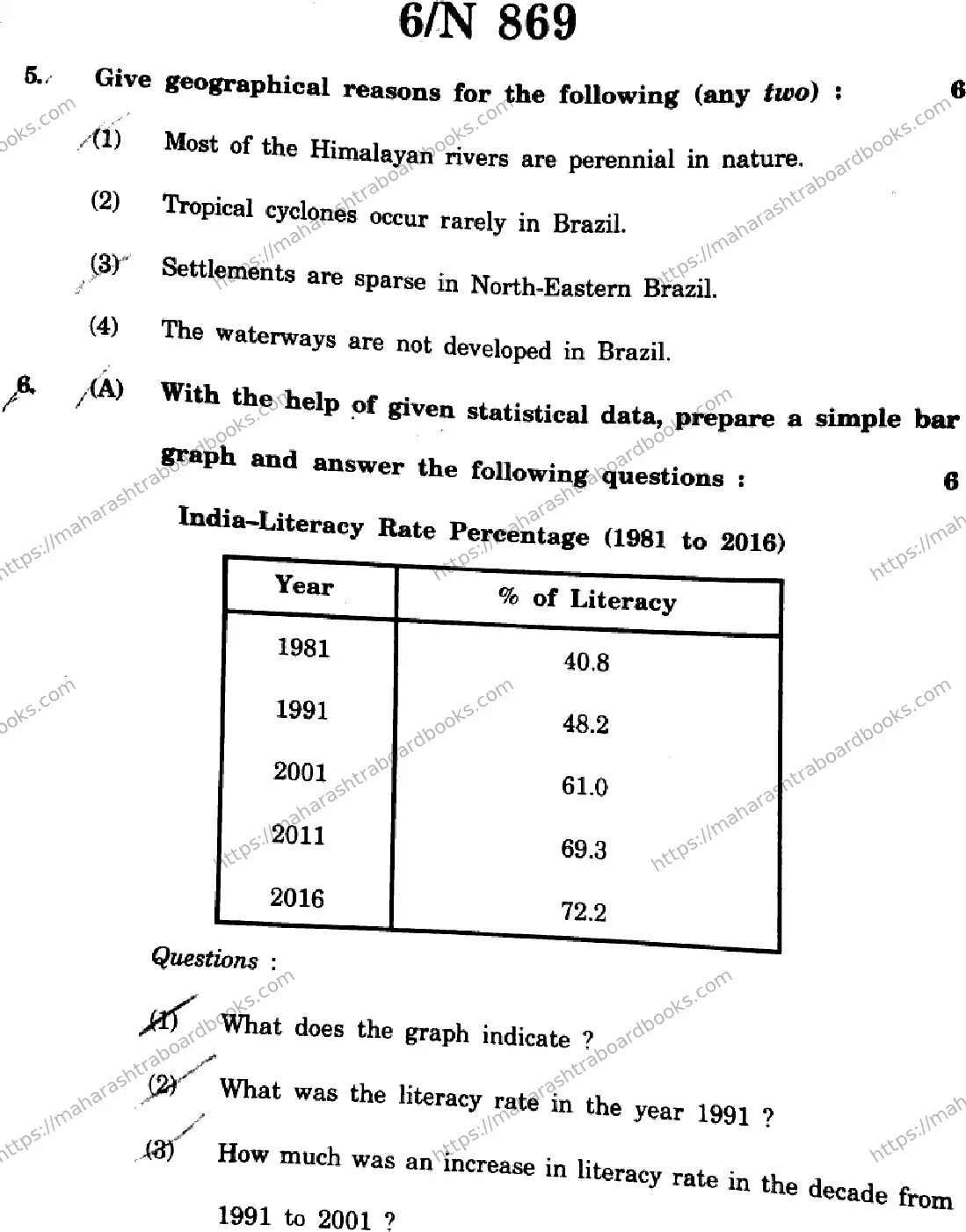 Maharashtra Board Solution SSC Social Sciences (Geography)  N-869 2025 Image 6