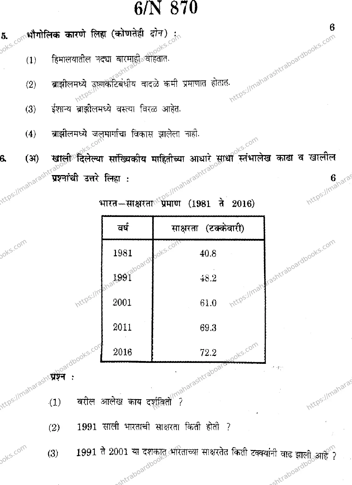 Maharashtra Board Solution SSC Social Sciences (Geography)  N-870 2025 Image 6