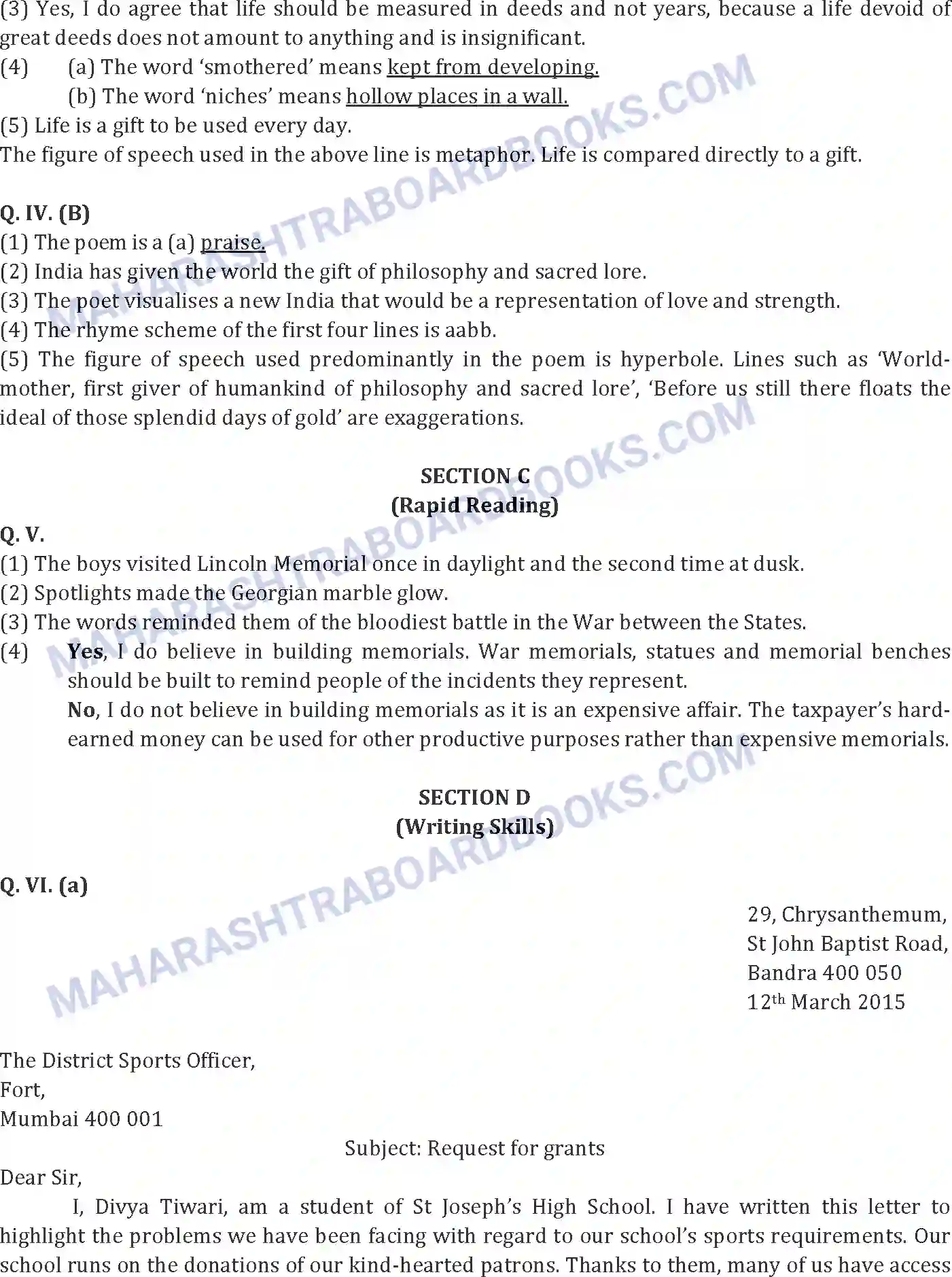 Maharashtra Board Solution SSC English Paper-A 2011 Image 10