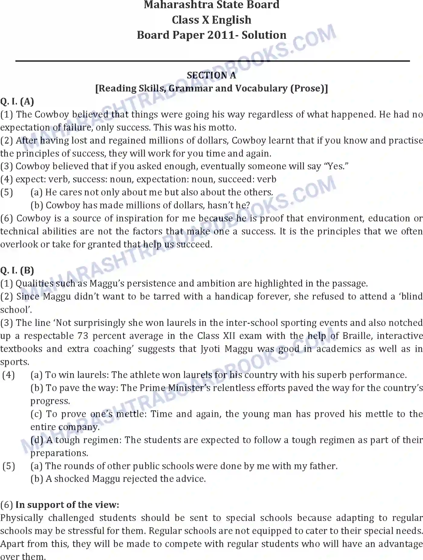 Maharashtra Board Solution SSC English Paper-A 2011 Image 8