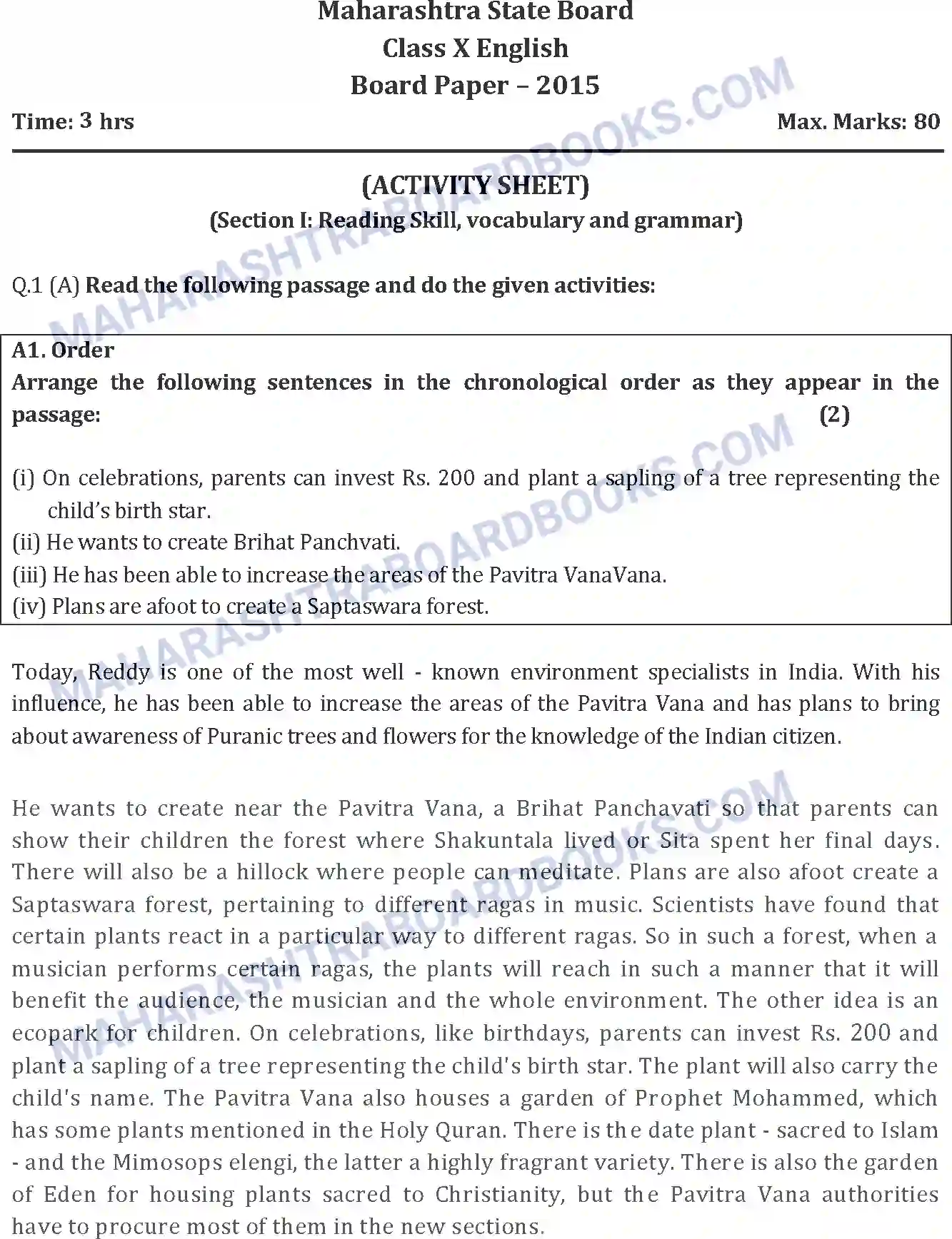 Maharashtra Board Solution SSC English Paper-A 2015 Image 1