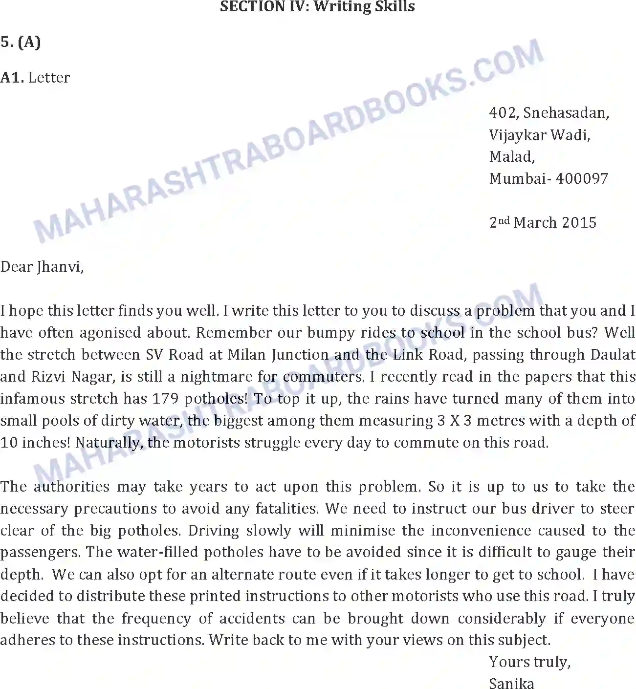 Maharashtra Board Solution SSC English Paper-A 2015 Image 20