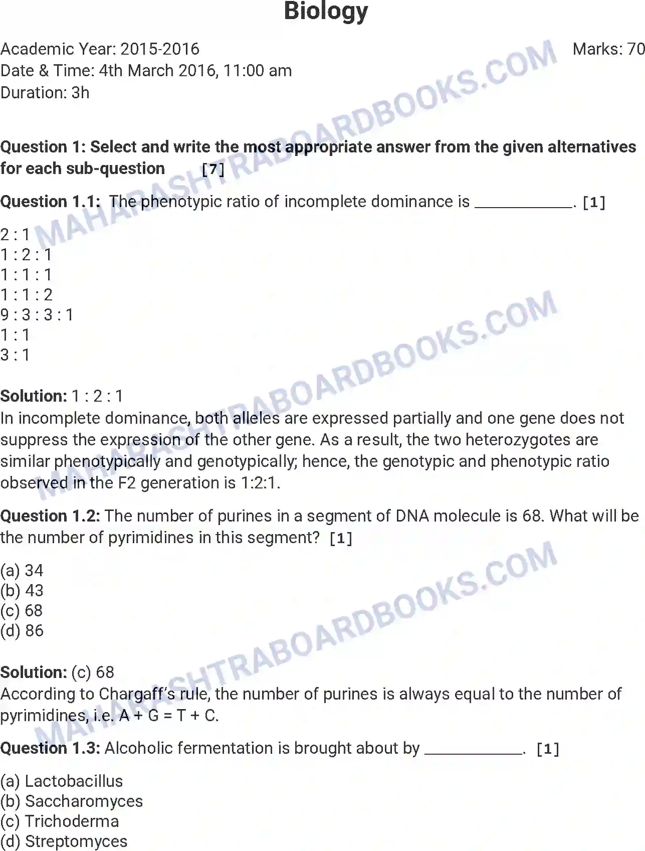 Maharashtra Board Solution HSC Biology Paper-A 2016 Image 1