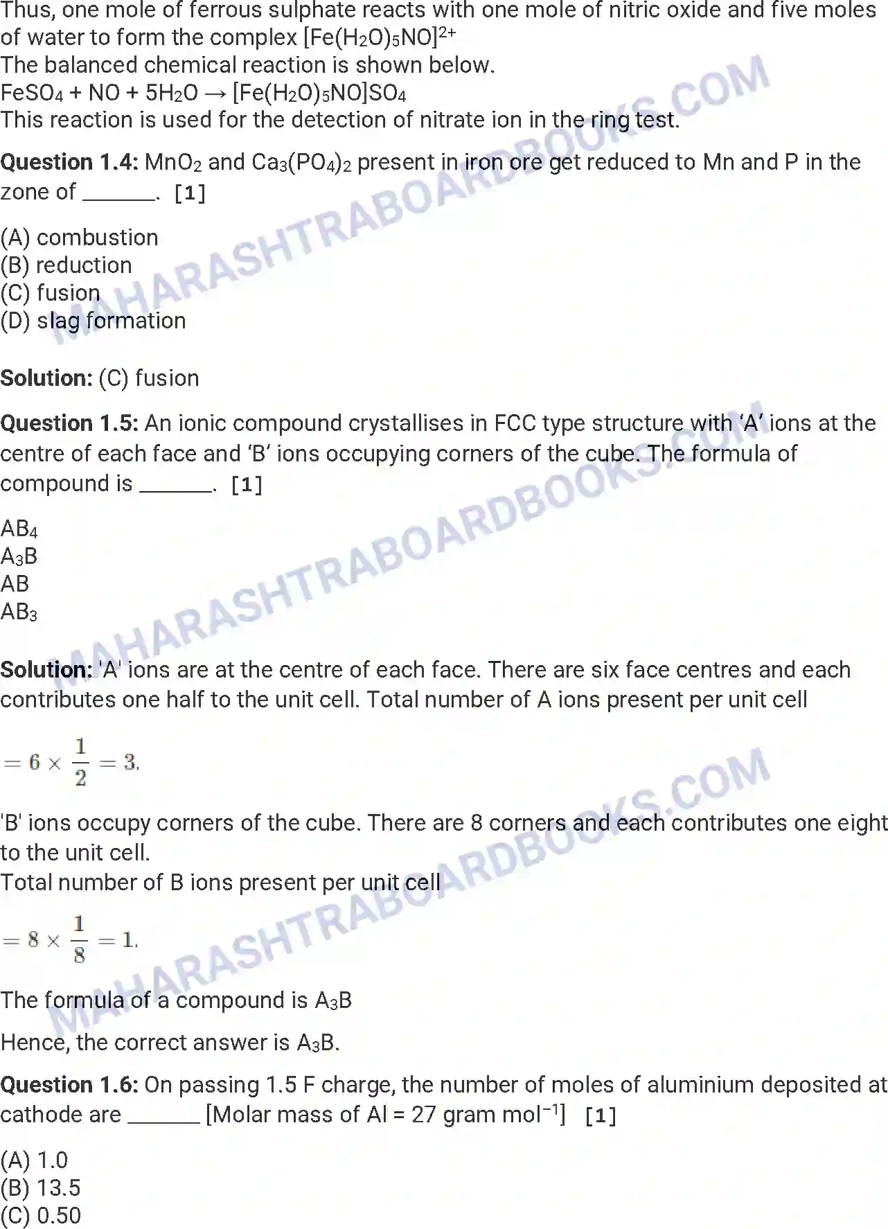 Maharashtra Board Solution HSC Chemistry Paper-A 2017 Image 2