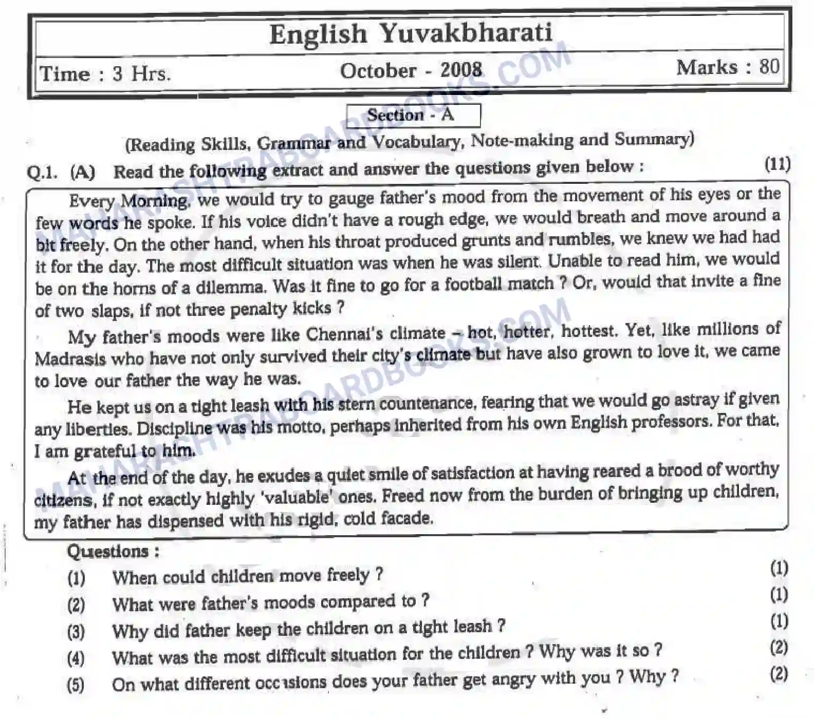 Maharashtra Board Solution HSC English Paper-A 2007 Image 1