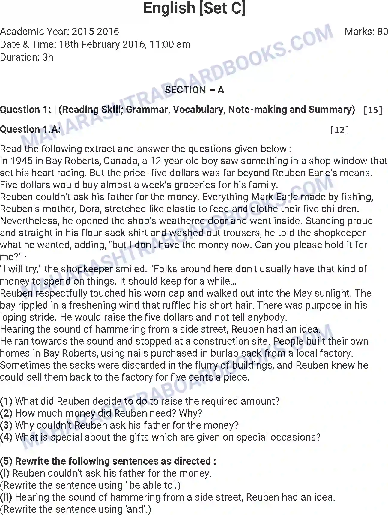 Maharashtra Board Solution HSC English Paper-C 2016 Image 1