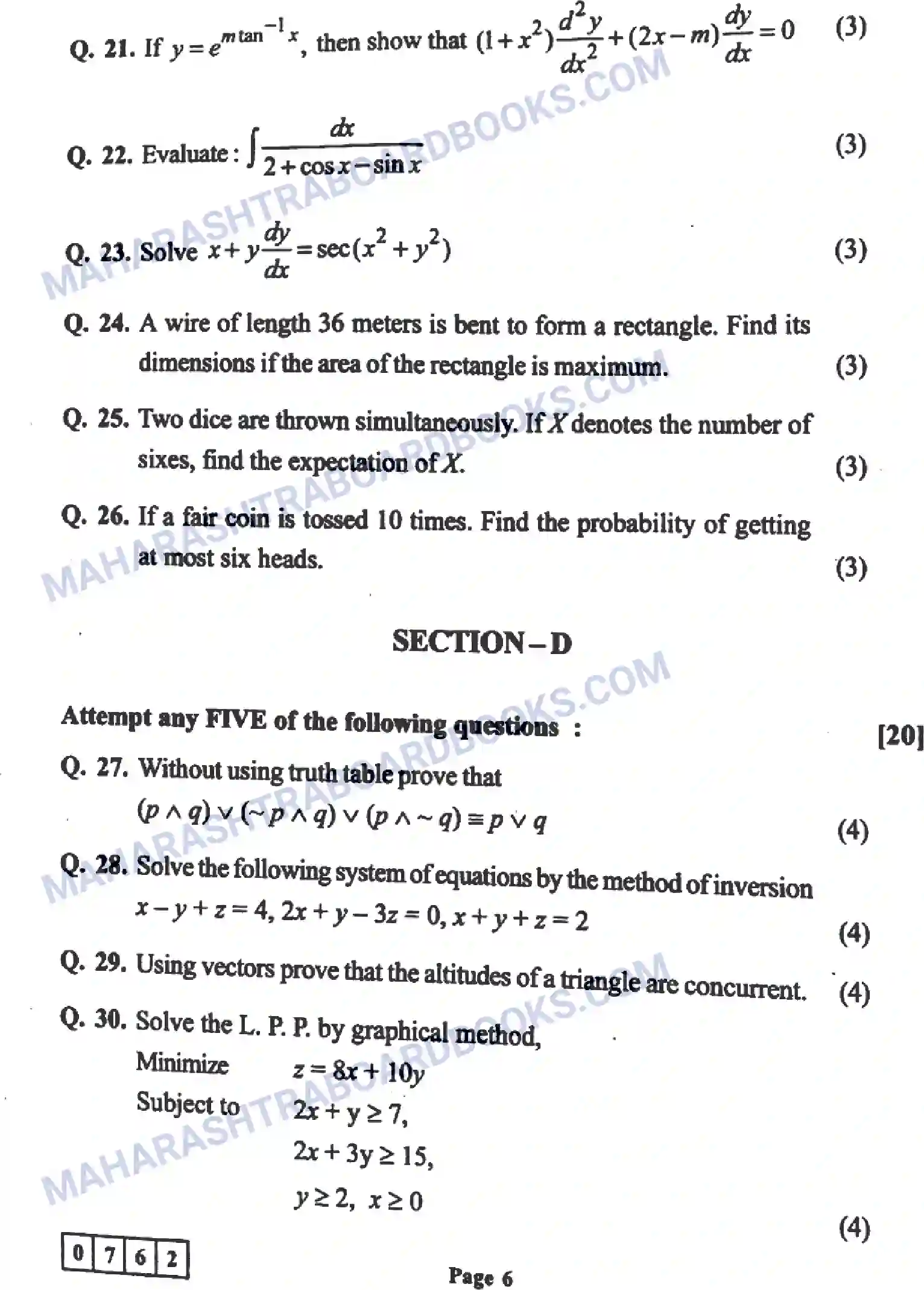 Maharashtra Board Solution HSC Mathematics Paper-A 2022 Image 6