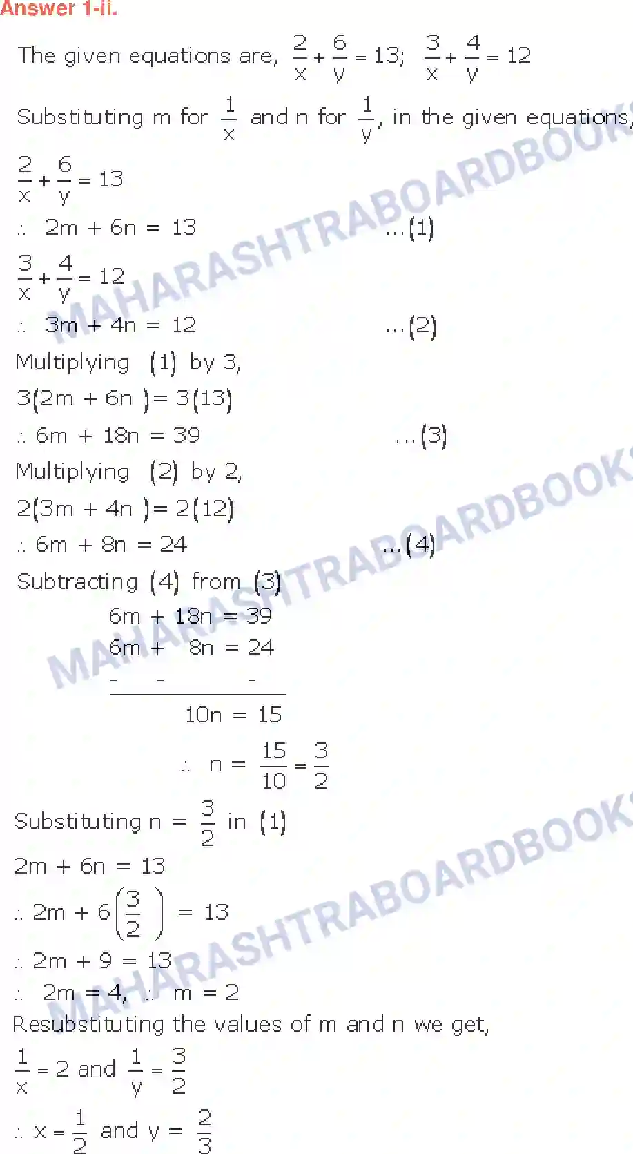 Maharashtra Board Solution class-10 Algebra+-+English+Medium Linear Equations in Two Variables Image 19