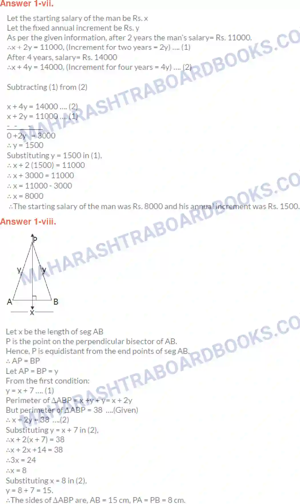 Maharashtra Board Solution class-10 Algebra+-+English+Medium Linear Equations in Two Variables Image 26