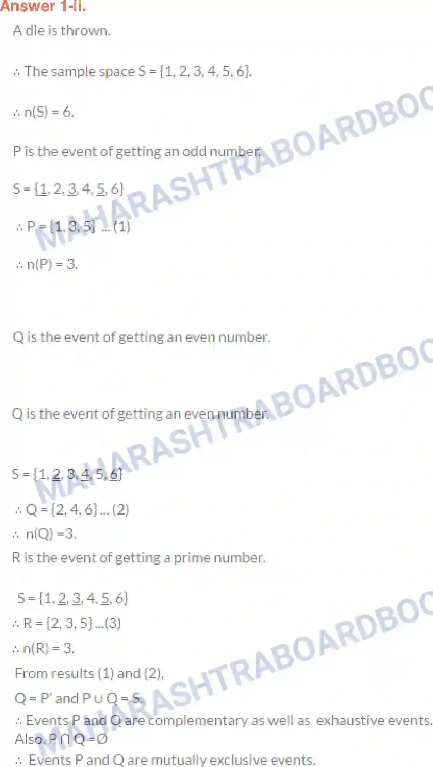 Maharashtra Board Solution class-10 Algebra+-+English+Medium Probability Image 2