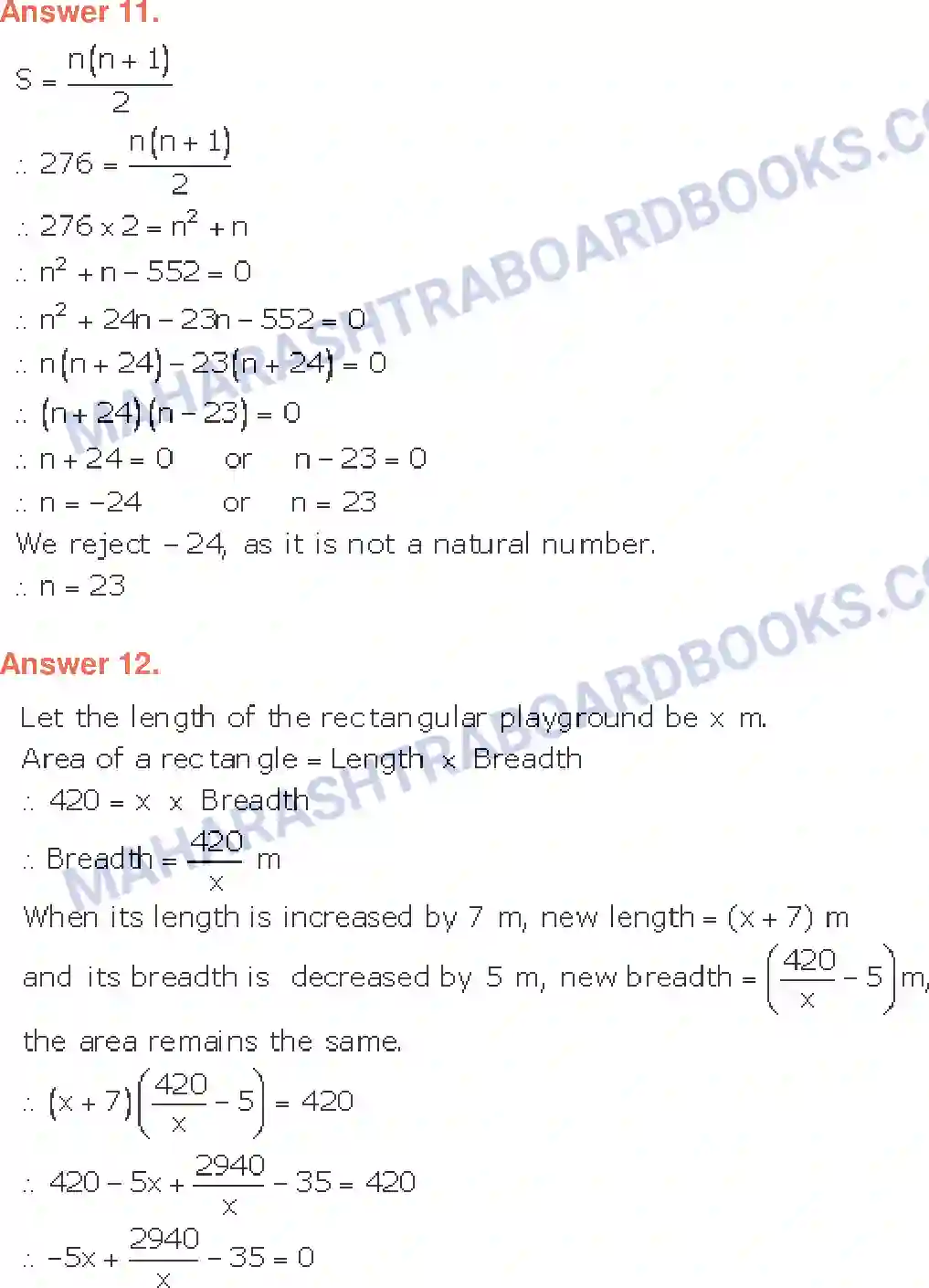 Maharashtra Board Solution class-10 Algebra+-+English+Medium Quadratic Equations Image 55