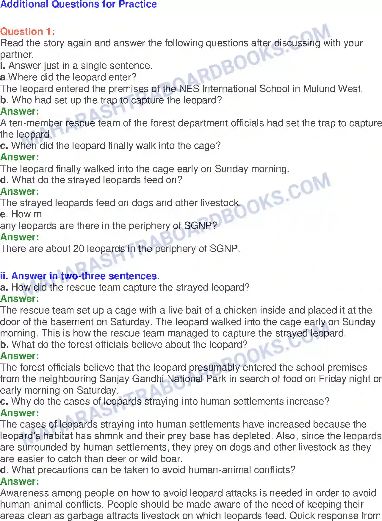 Maharashtra Board Solution class-10 English Leopard that Strayed Into School Trapped - Birds & Animals Image 12