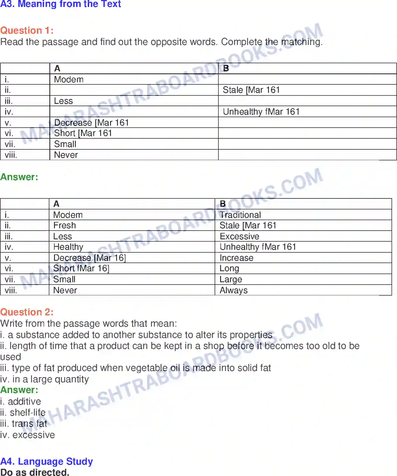 Maharashtra Board Solution Class-10 English Quick Fix Food - Food & Health Image 11