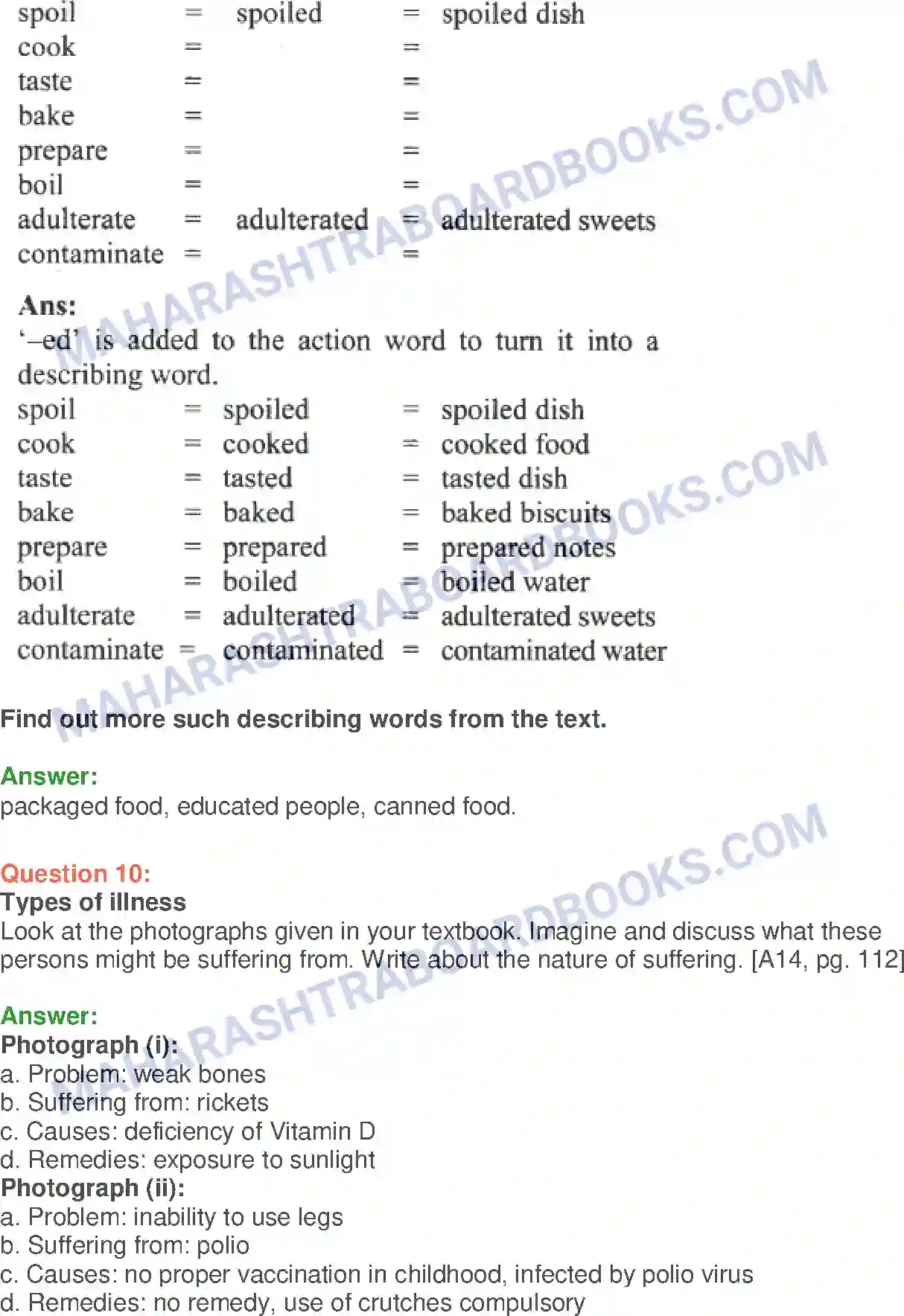 Maharashtra Board Solution Class-10 English Quick Fix Food - Food & Health Image 24