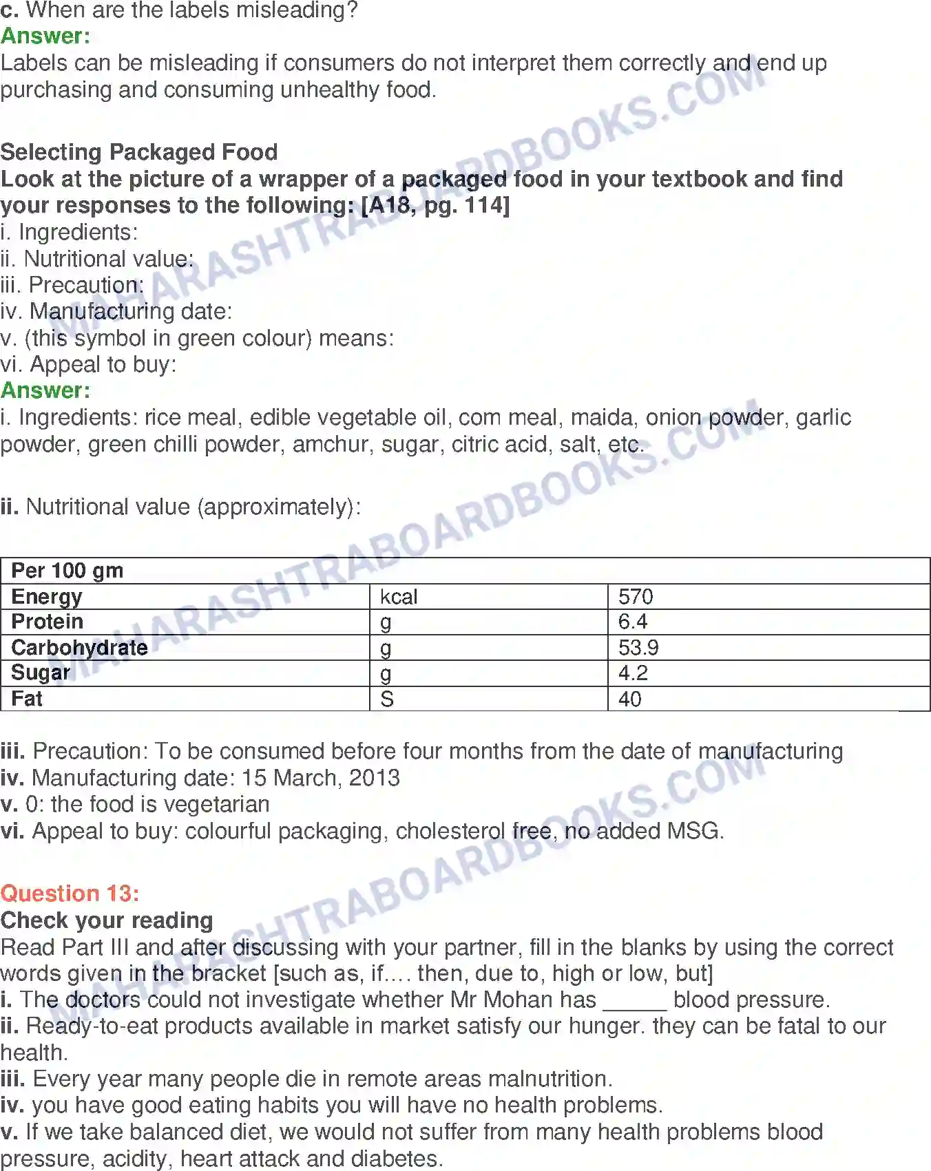 Maharashtra Board Solution Class-10 English Quick Fix Food - Food & Health Image 26