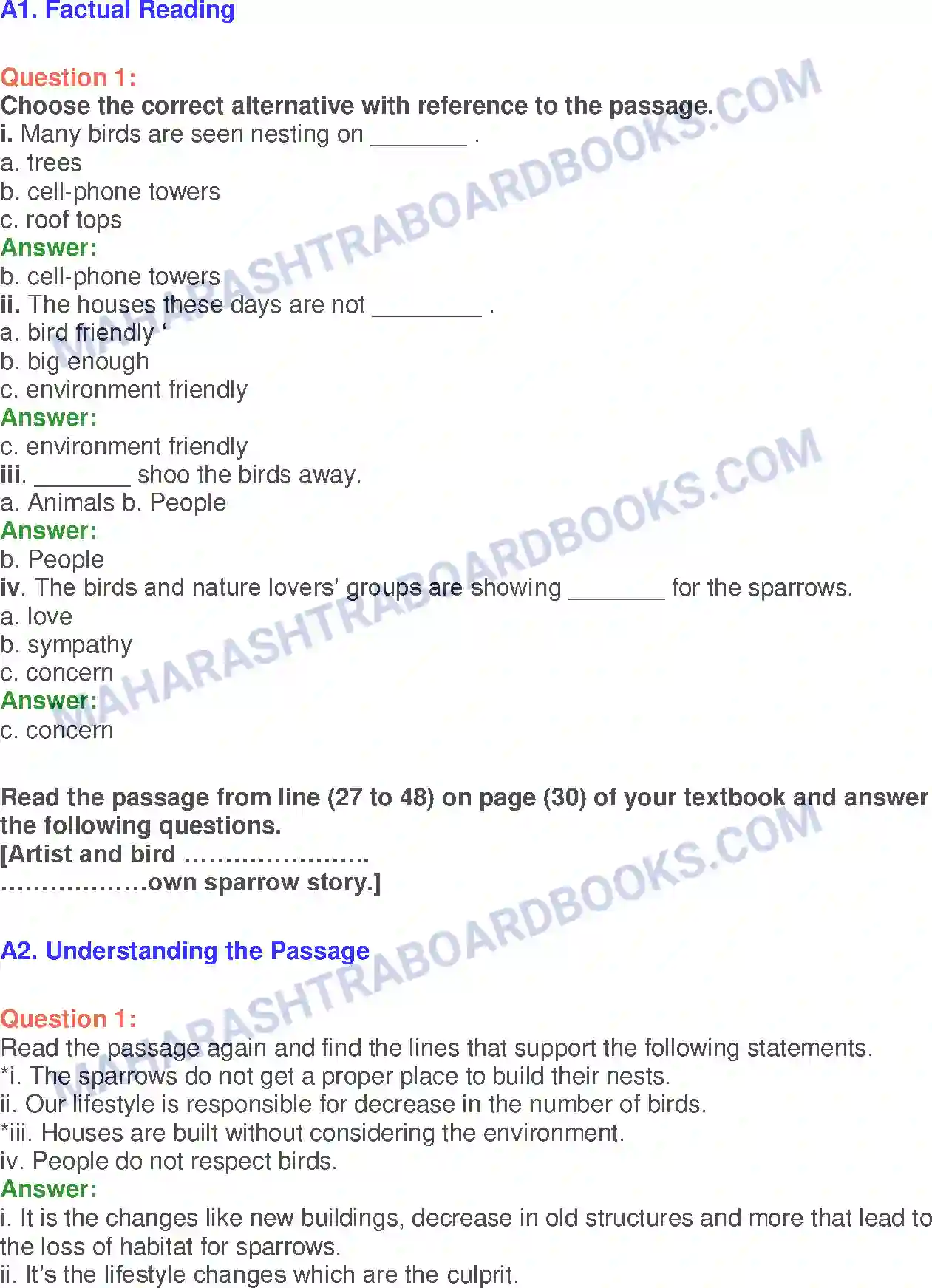 Maharashtra Board Solution class-10 English Sorrows Of Sparrows - Birds & Animals Image 11