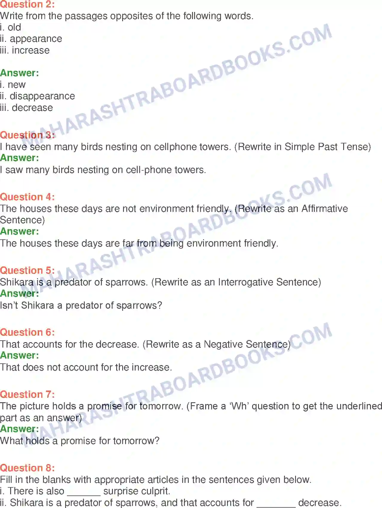 Maharashtra Board Solution class-10 English Sorrows Of Sparrows - Birds & Animals Image 13