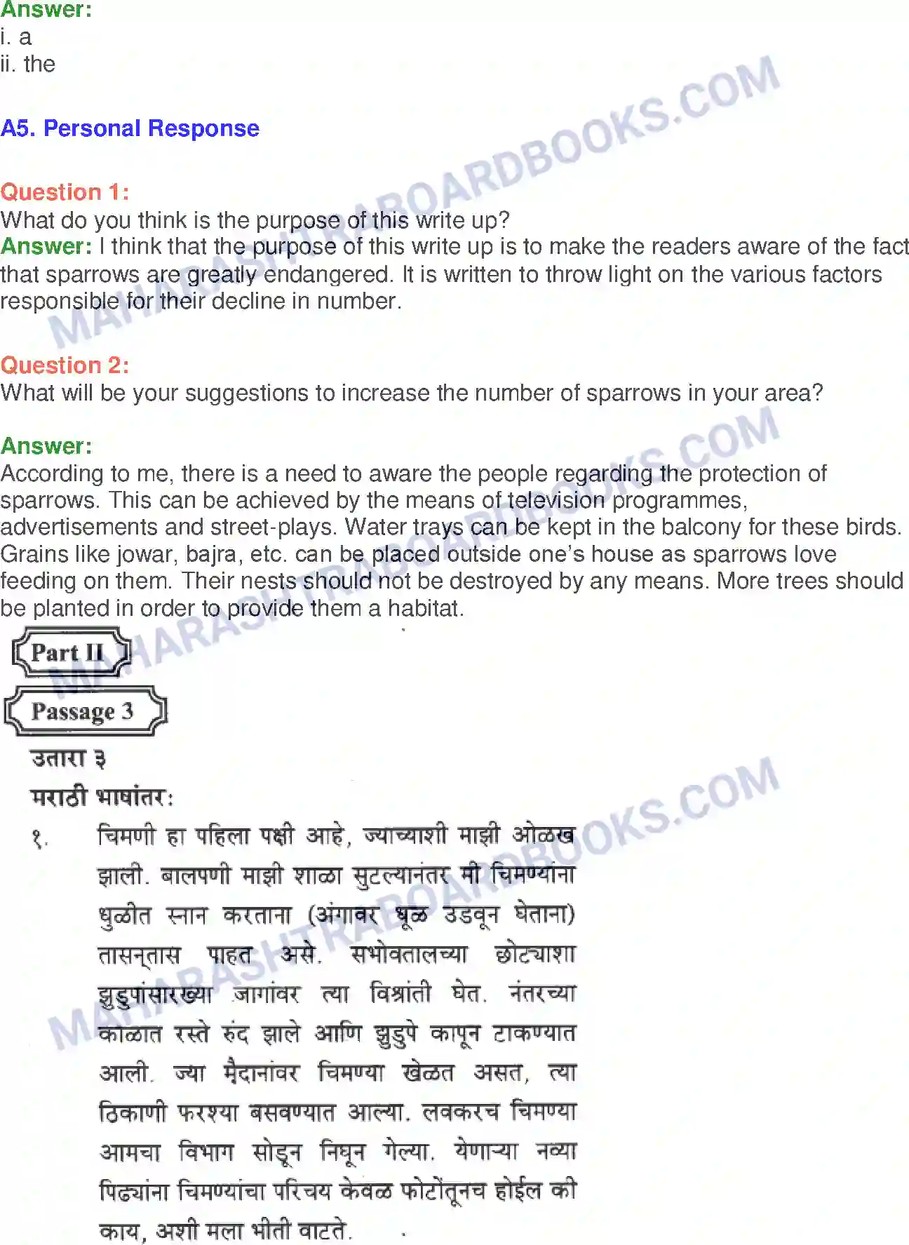 Maharashtra Board Solution class-10 English Sorrows Of Sparrows - Birds & Animals Image 14