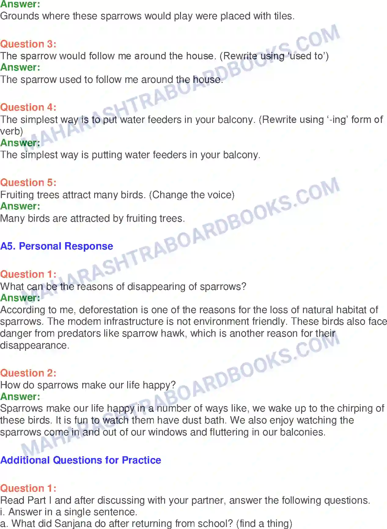 Maharashtra Board Solution class-10 English Sorrows Of Sparrows - Birds & Animals Image 18