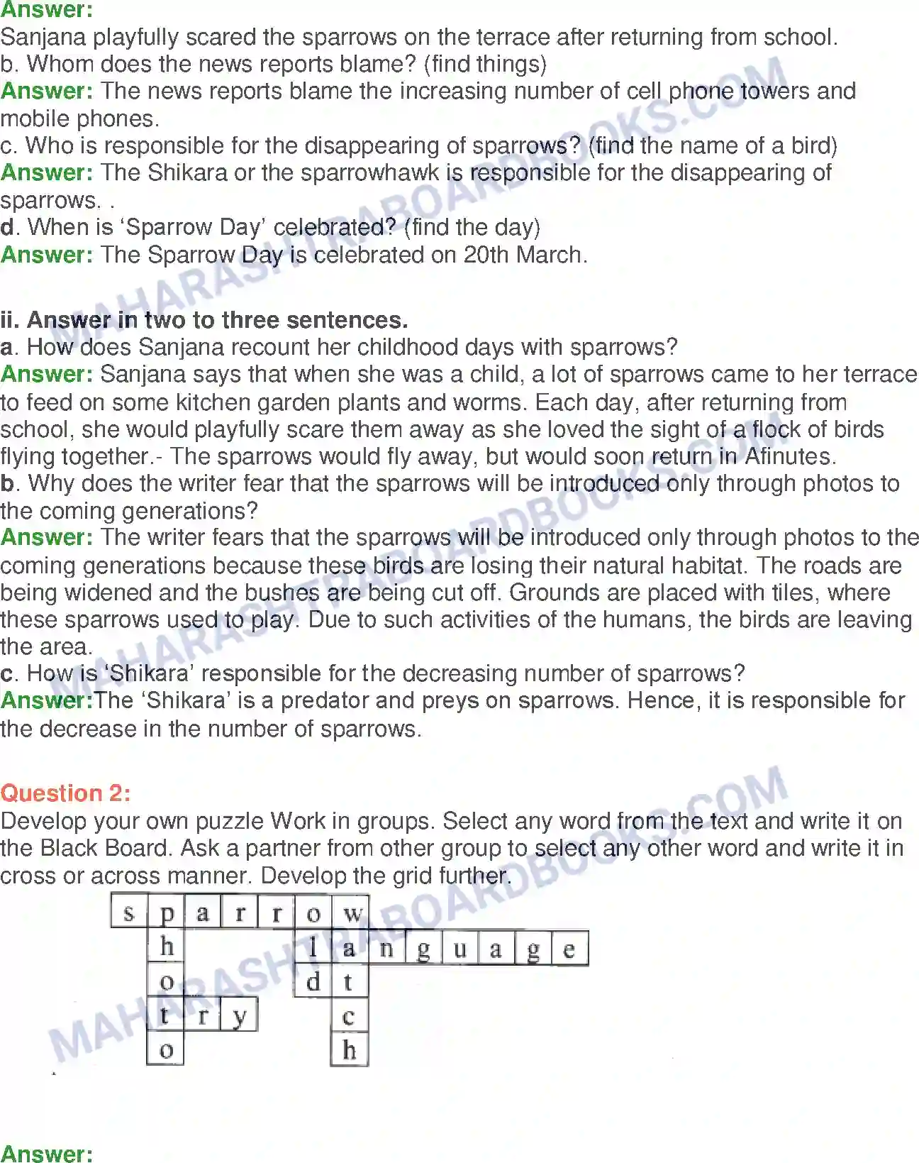 Maharashtra Board Solution class-10 English Sorrows Of Sparrows - Birds & Animals Image 19