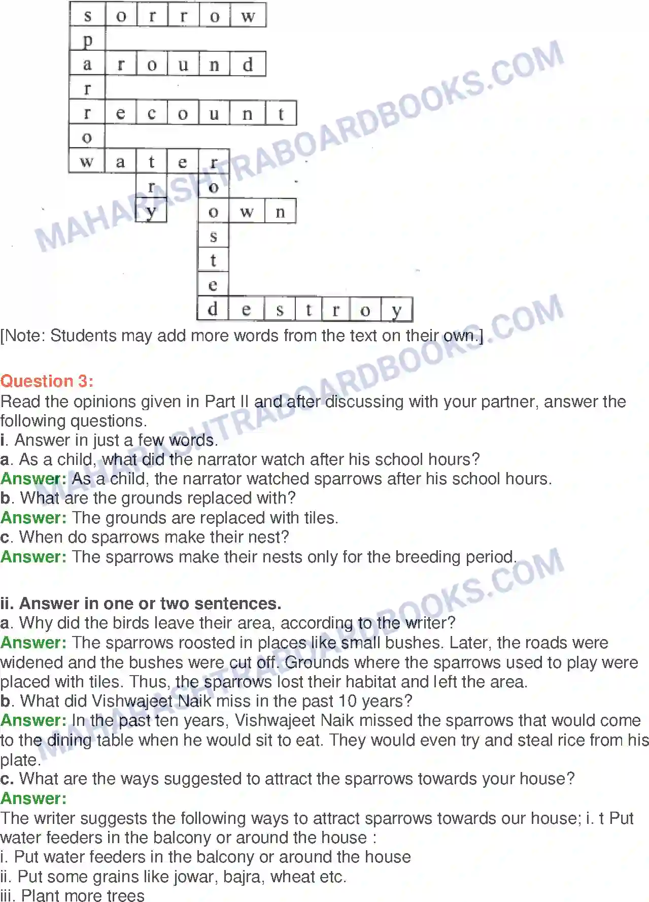 Maharashtra Board Solution class-10 English Sorrows Of Sparrows - Birds & Animals Image 20