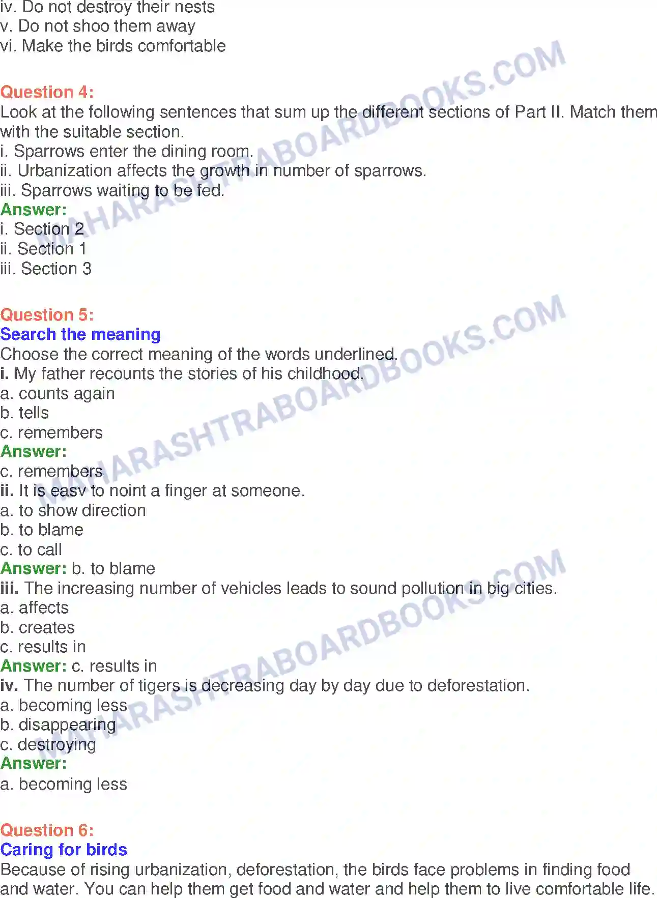 Maharashtra Board Solution class-10 English Sorrows Of Sparrows - Birds & Animals Image 21
