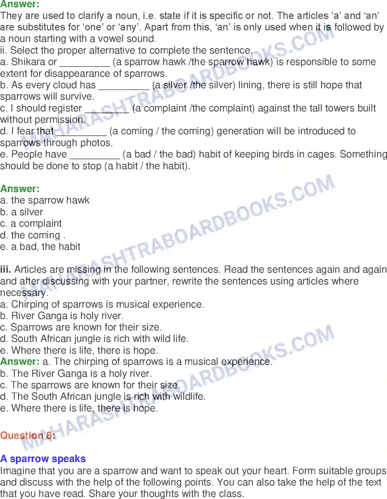 Maharashtra Board Solution class-10 English Sorrows Of Sparrows - Birds & Animals Image 23
