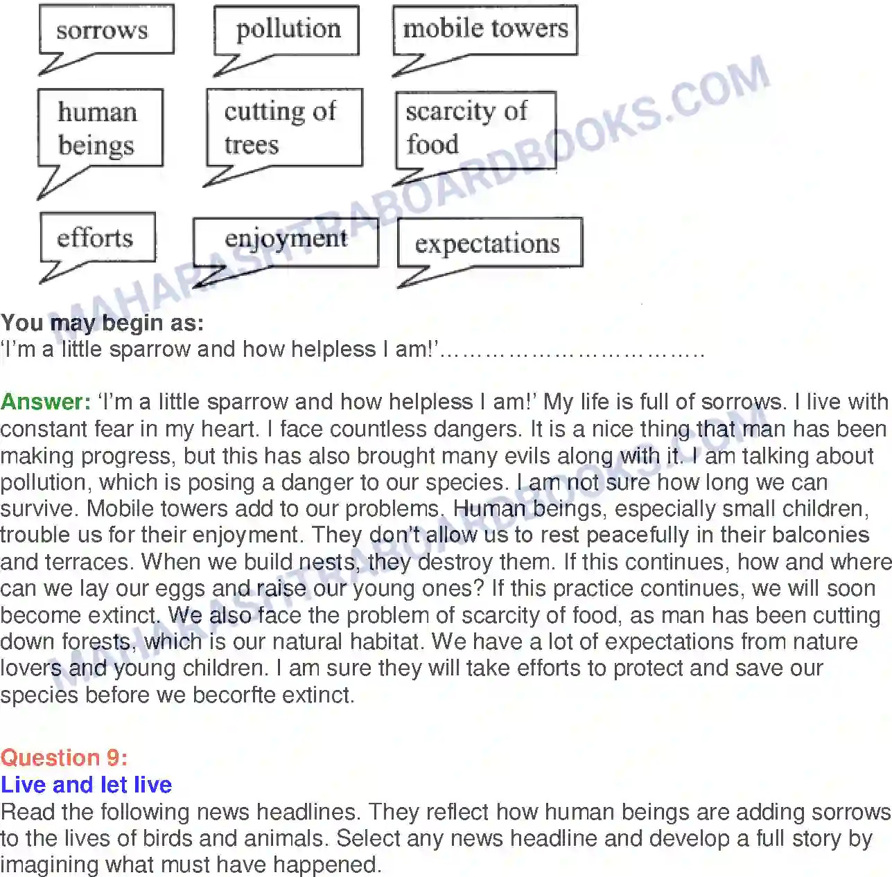 Maharashtra Board Solution class-10 English Sorrows Of Sparrows - Birds & Animals Image 24