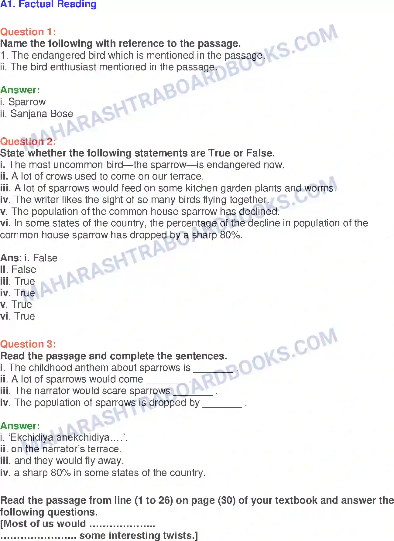 Maharashtra Board Solution class-10 English Sorrows Of Sparrows - Birds & Animals Image 5