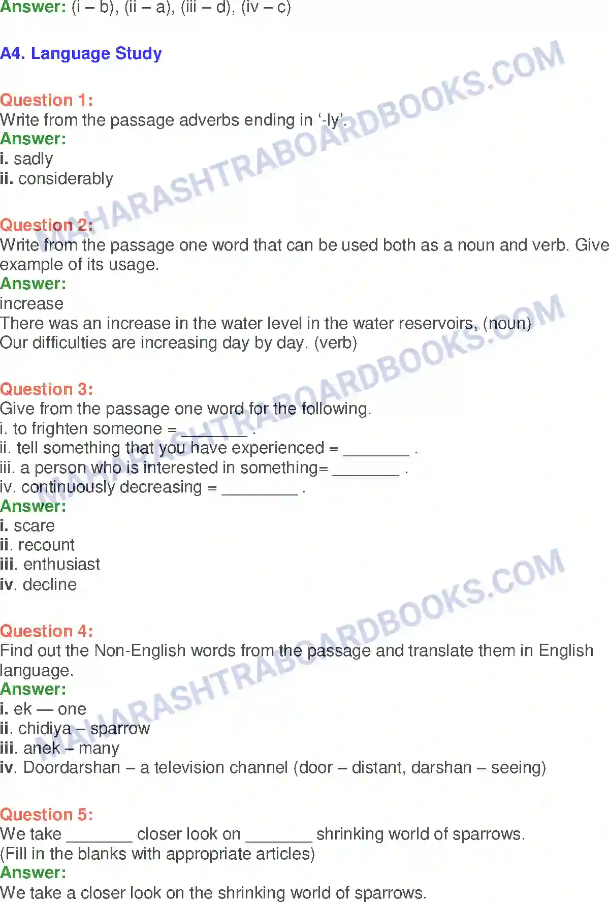 Maharashtra Board Solution class-10 English Sorrows Of Sparrows - Birds & Animals Image 7