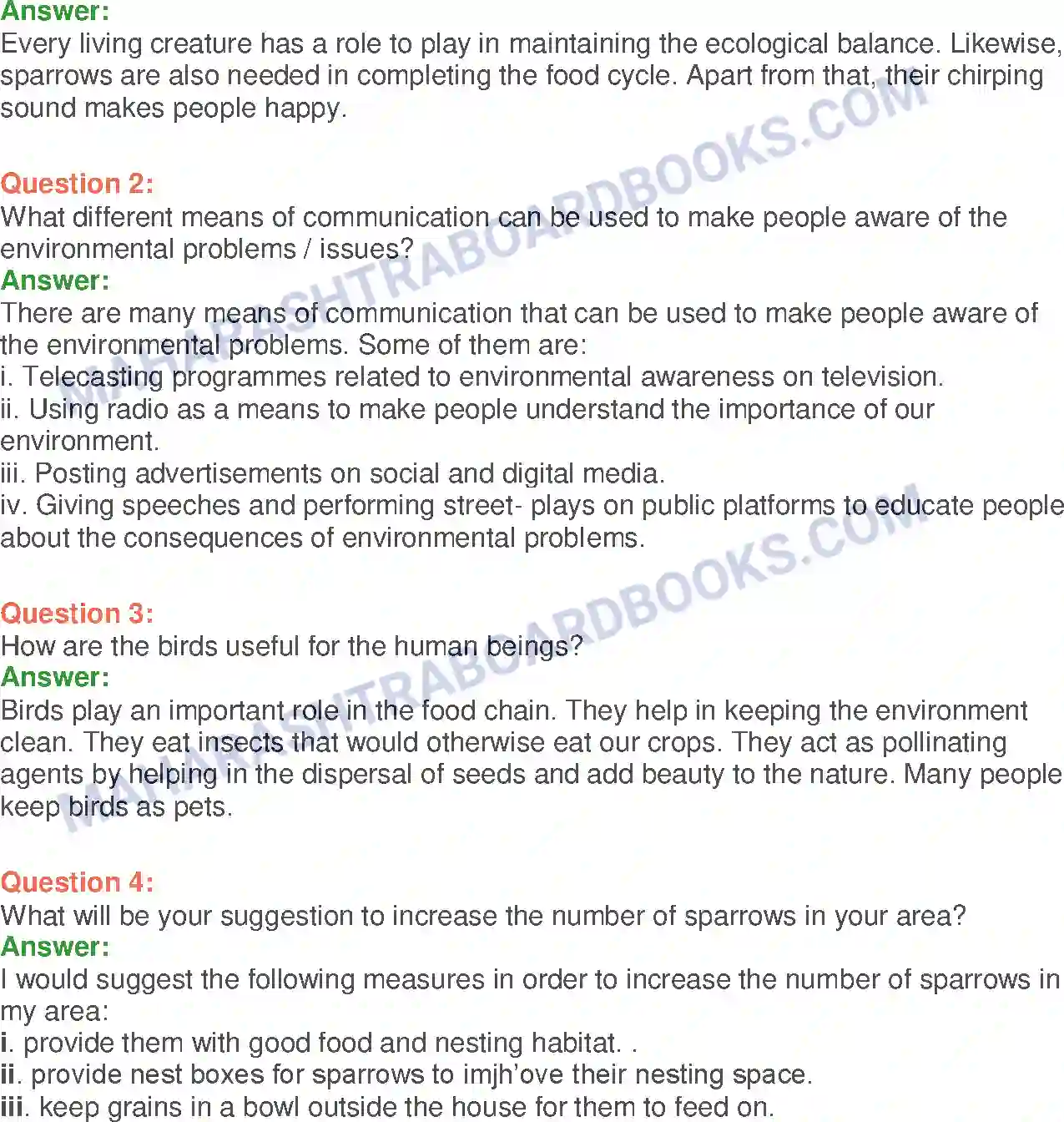 Maharashtra Board Solution class-10 English Sorrows Of Sparrows - Birds & Animals Image 9