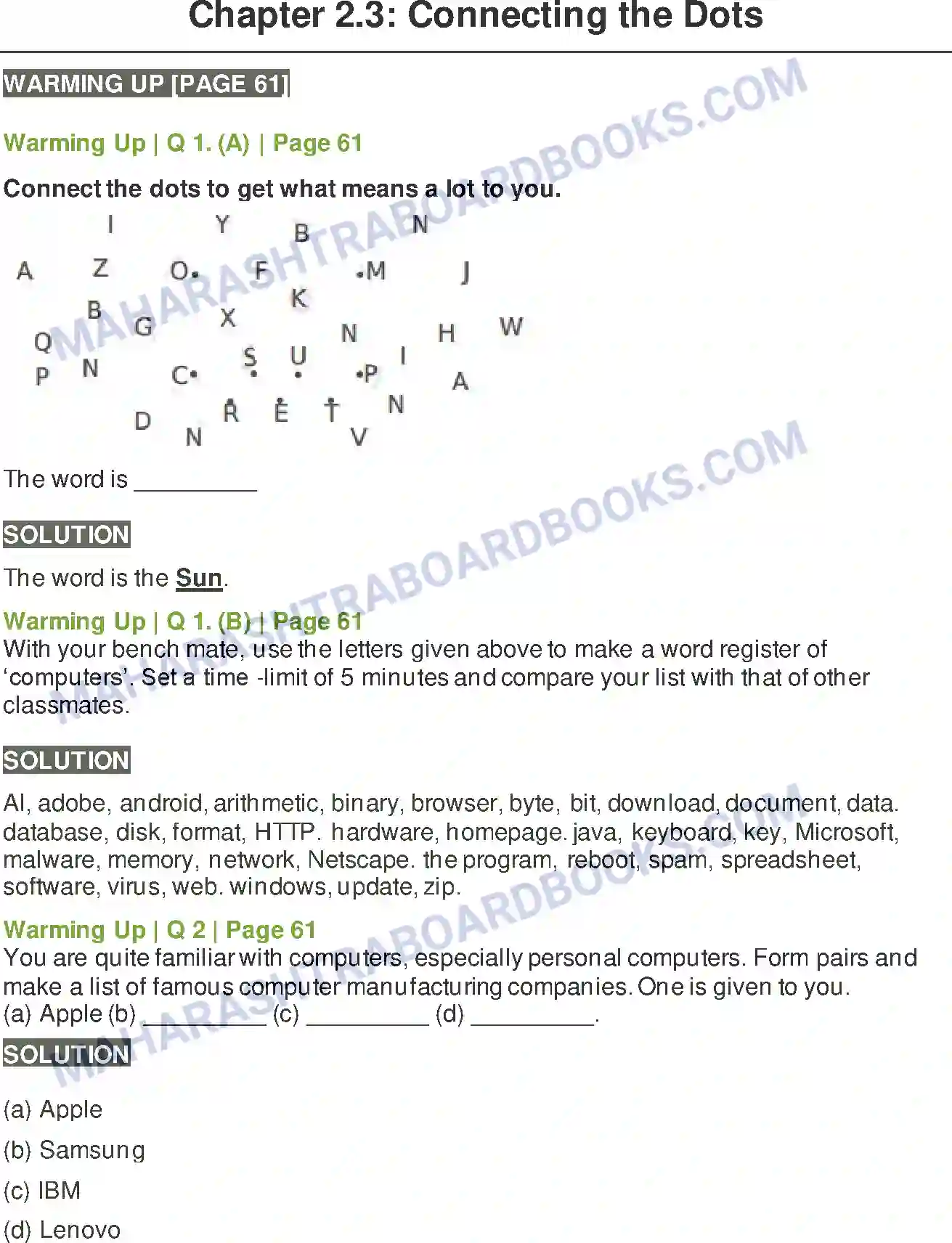 Maharashtra Board Solution class-10 Kumarbharati+-+English+Medium Connecting the Dots Image 1