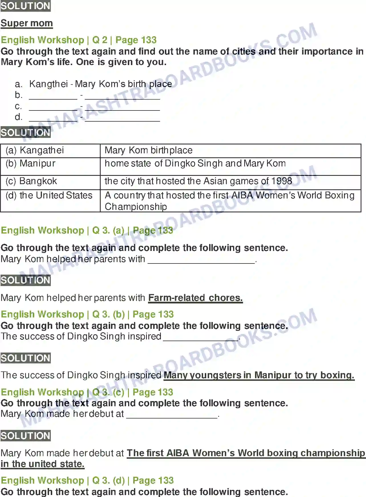 Maharashtra Board Solution class-10 Kumarbharati+-+English+Medium Unbeatable Super Mom-Mary Kom Image 4