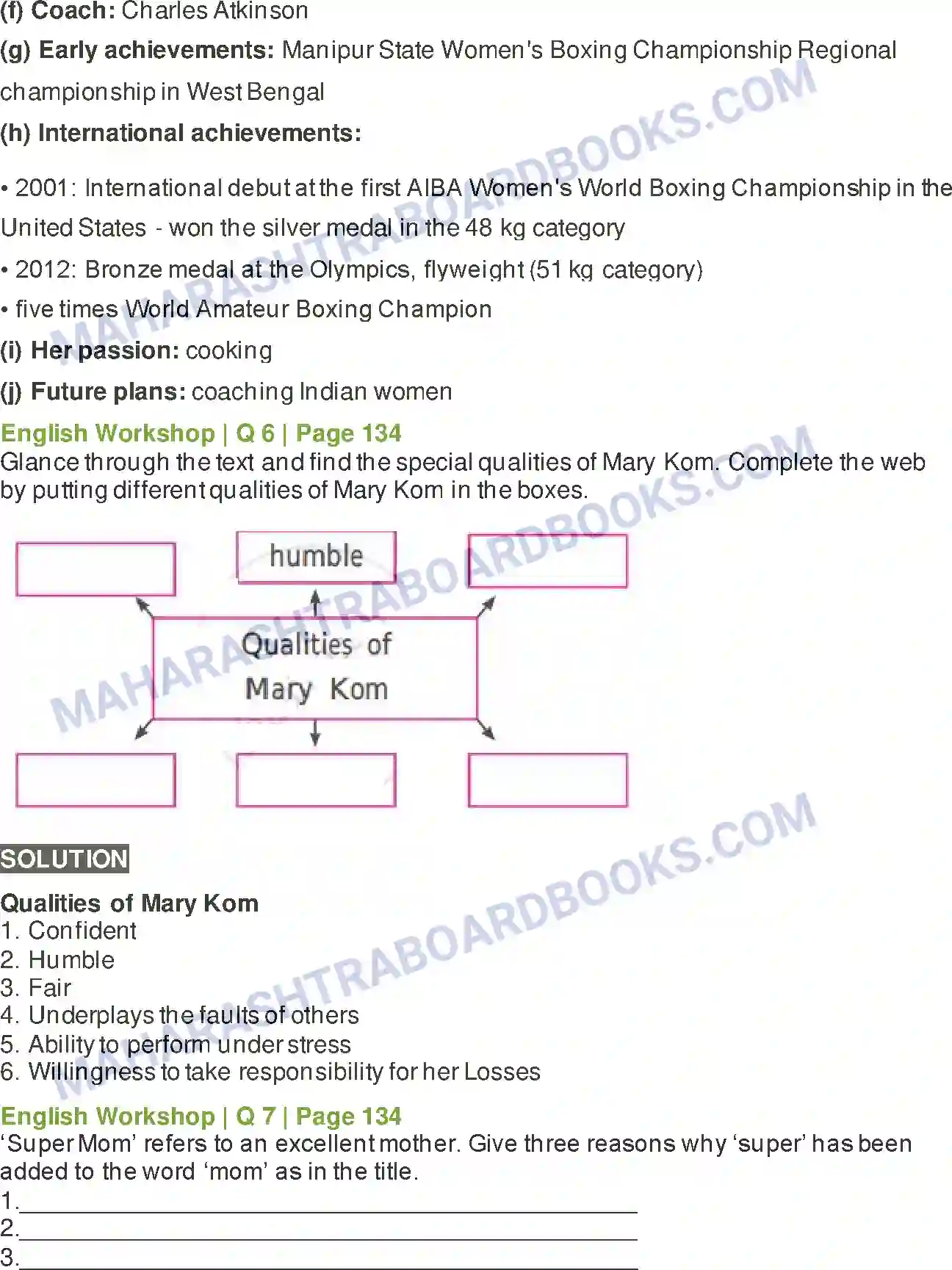 Maharashtra Board Solution class-10 Kumarbharati+-+English+Medium Unbeatable Super Mom-Mary Kom Image 7