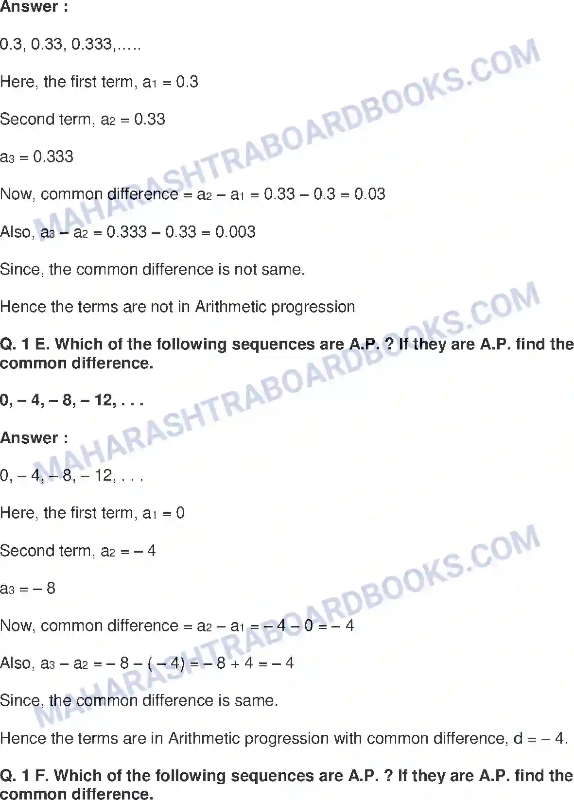 Maharashtra Board Solution Class-10 Mathematics+Part-I+-+English+Medium Arithmetic Progression Image 3