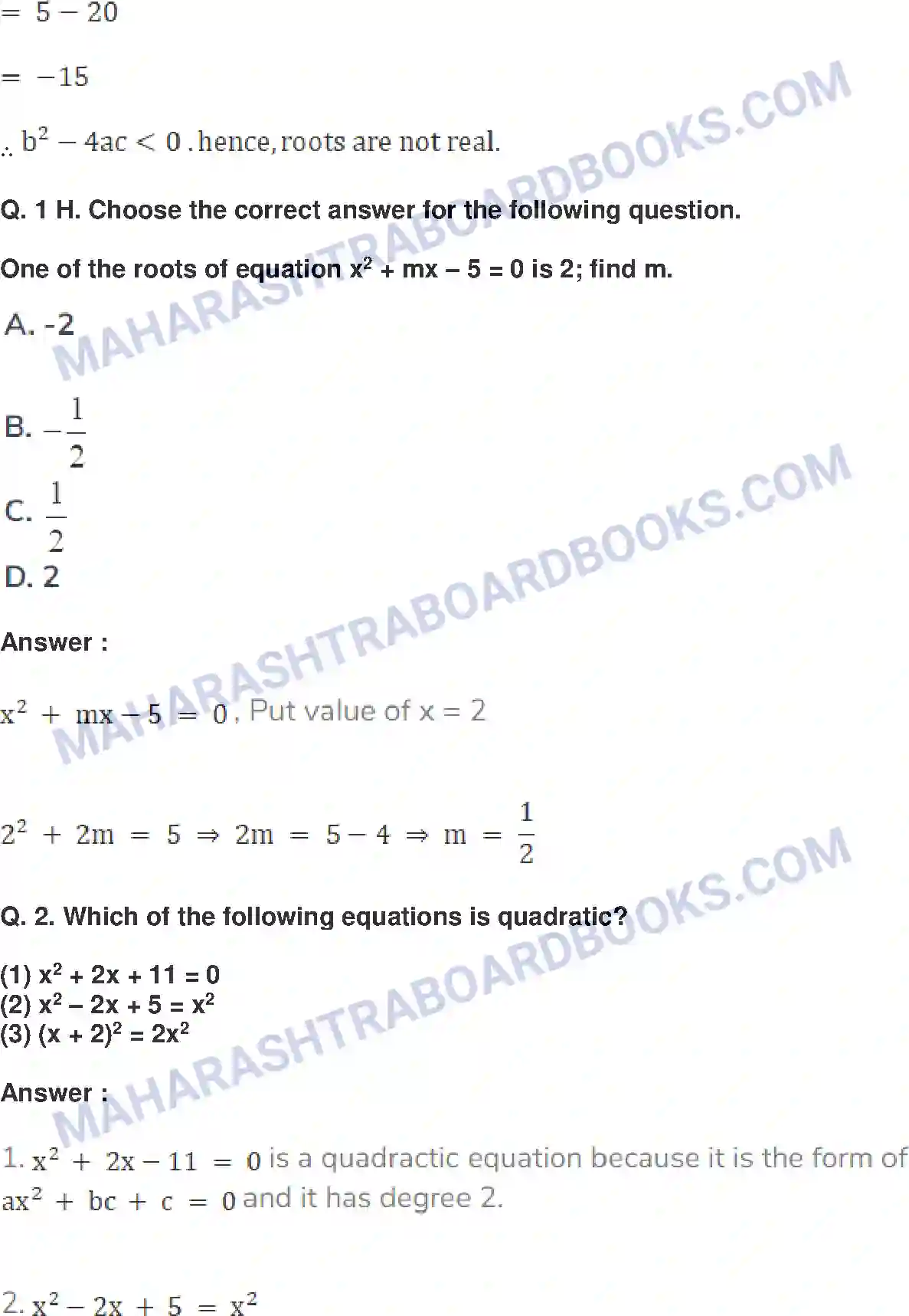 Maharashtra Board Solution Class-10 Mathematics+Part-I+-+English+Medium Quadratic Equations Image 47