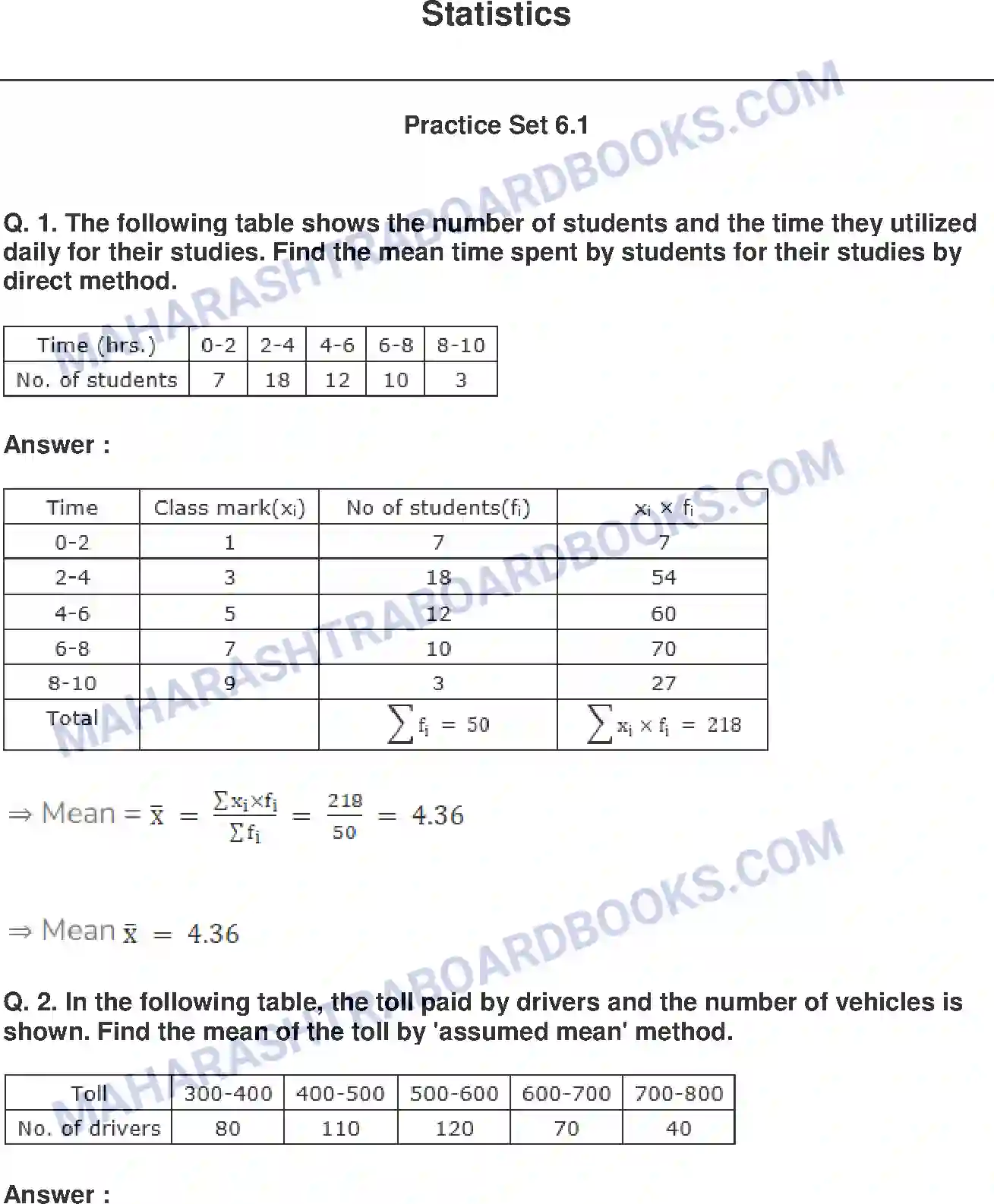 Maharashtra Board Solution Class-10 Mathematics+Part-I+-+English+Medium Statistics Image 1