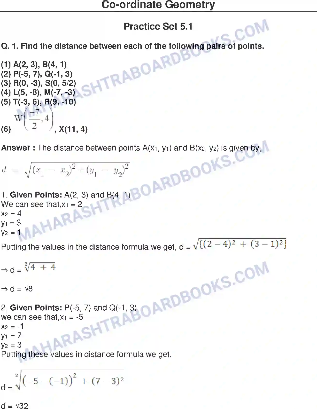 Maharashtra Board Solution Class-10 Mathematics+Part-II+-+English+Medium Co-ordinate Geometry Image 1