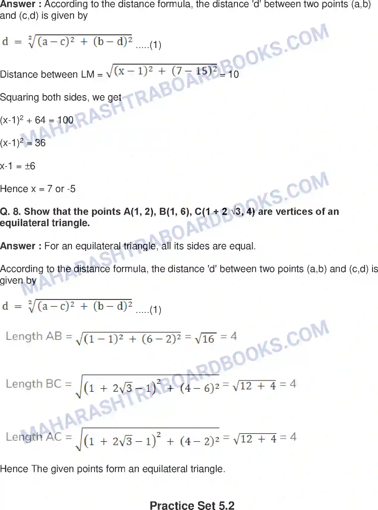 Maharashtra Board Solution Class-10 Mathematics+Part-II+-+English+Medium Co-ordinate Geometry Image 9