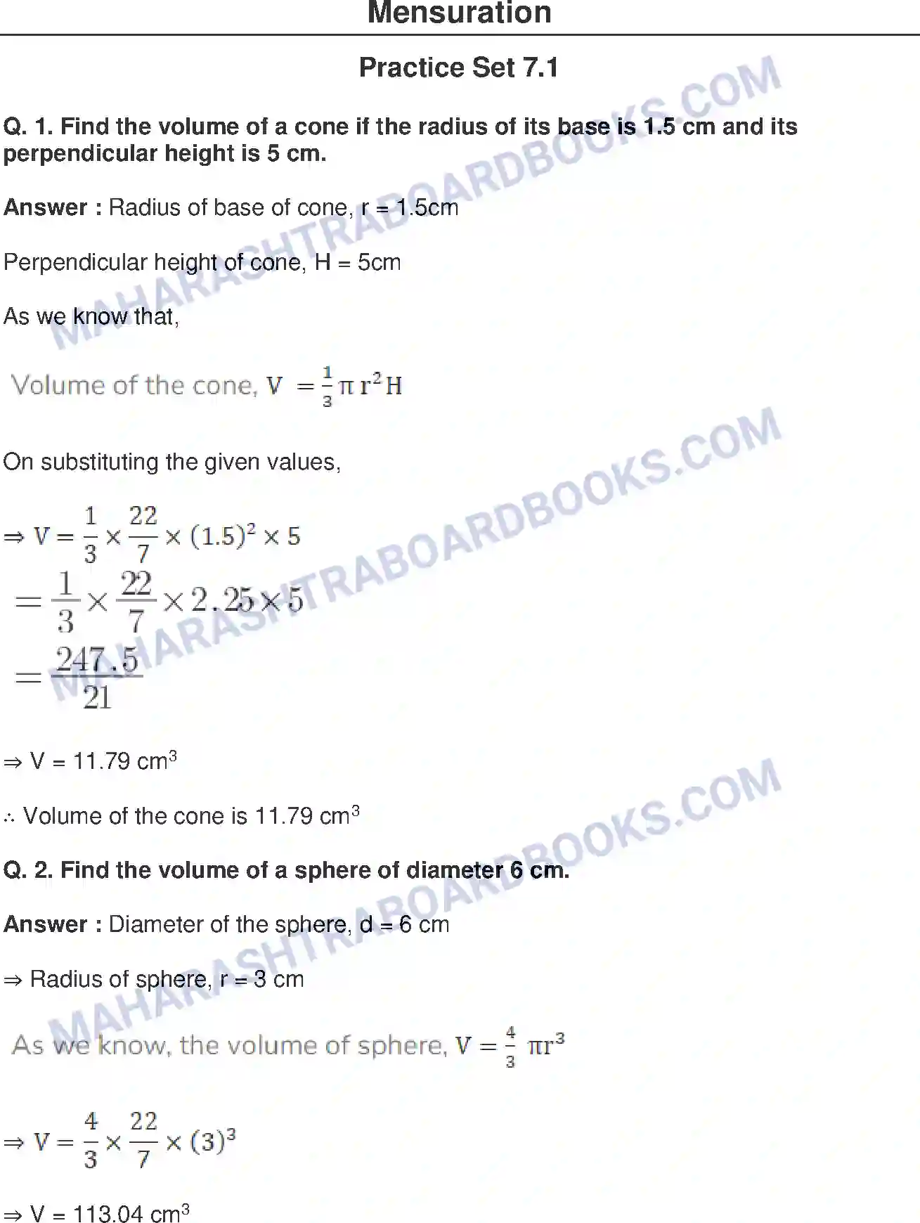 Maharashtra Board Solution Class-10 Mathematics+Part-II+-+English+Medium Mensuration Image 1