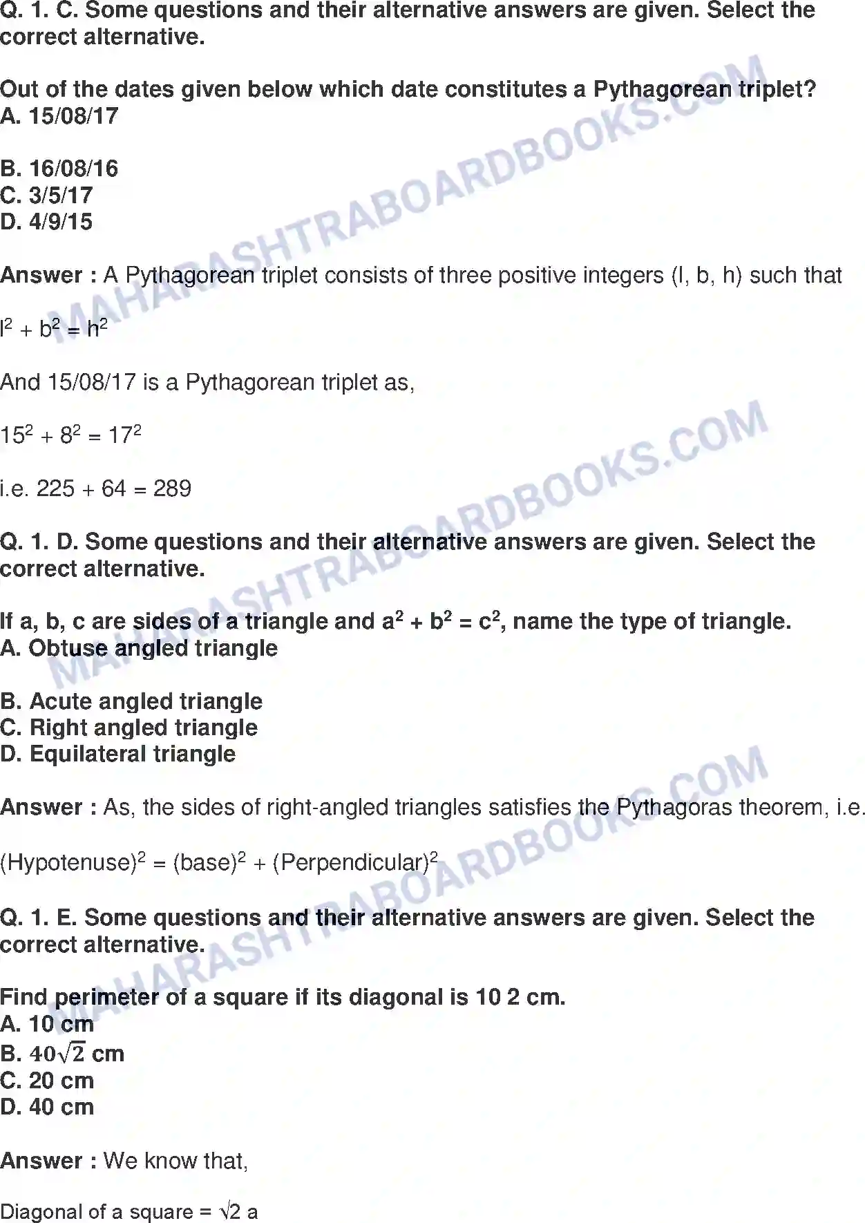 Maharashtra Board Solution Class-10 Mathematics+Part-II+-+English+Medium Pythagoras Theorem Image 16